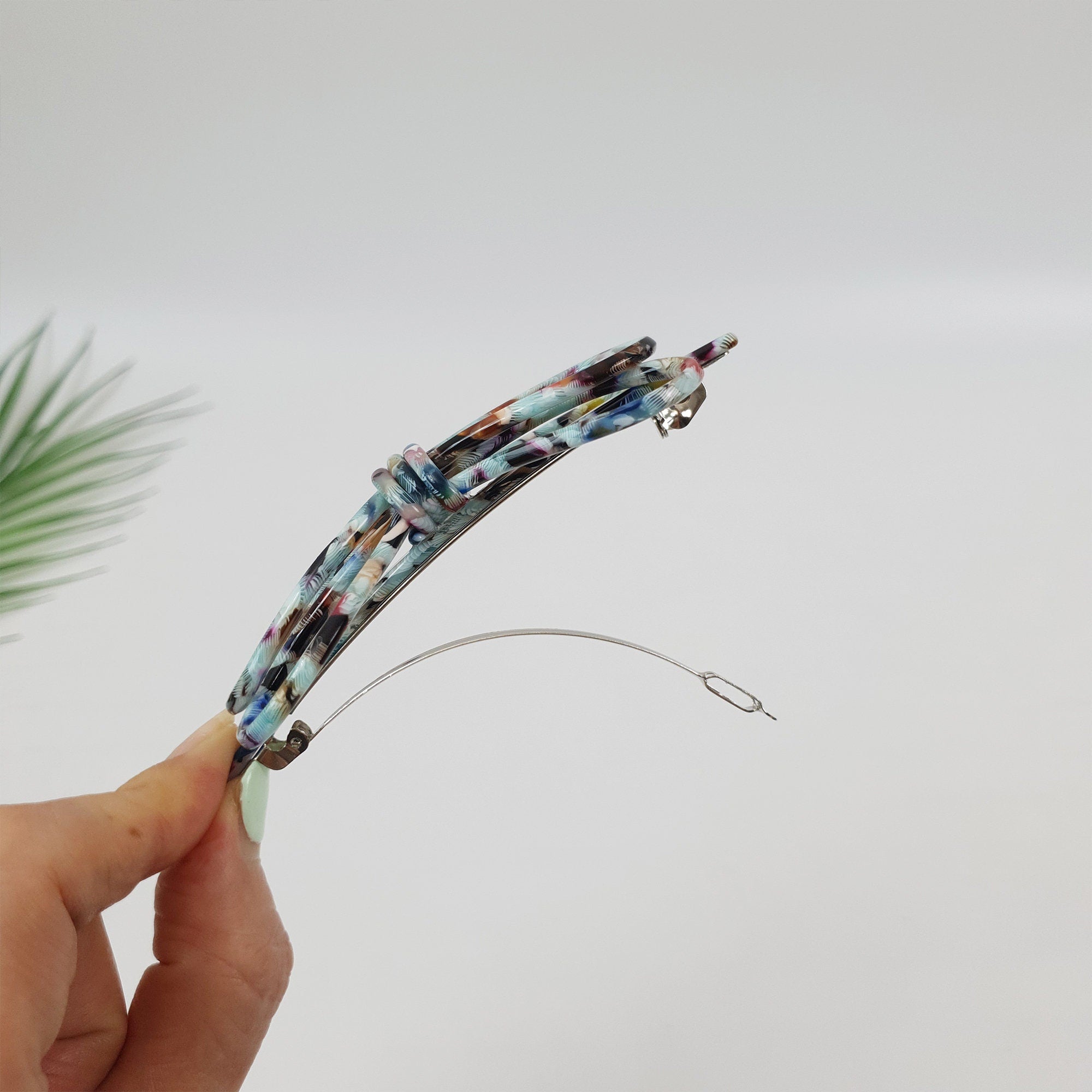 Tortoise Shell Triple Ribbon Hair Barrette (4.3 Inch) / Luxurious French Hair Pin / Hair Accessory for Woman / Automatic Hair Pin
