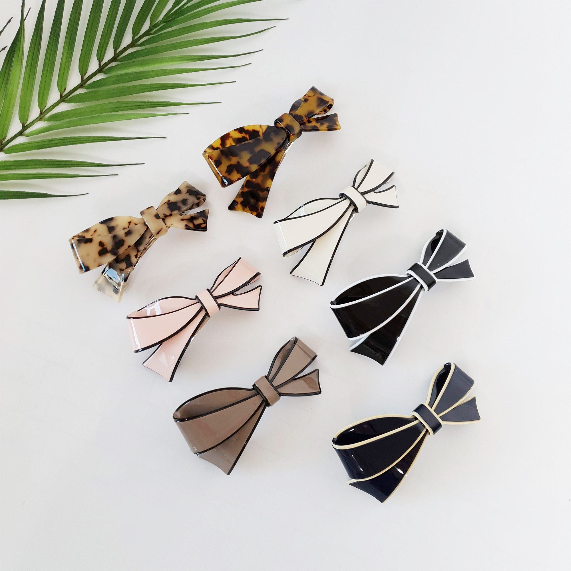 Pastel Color Leopard Big Ribbon Hair Barrette / Luxurious French Hair Pin / Hair Accessory for Woman / Automatic Hair Clip