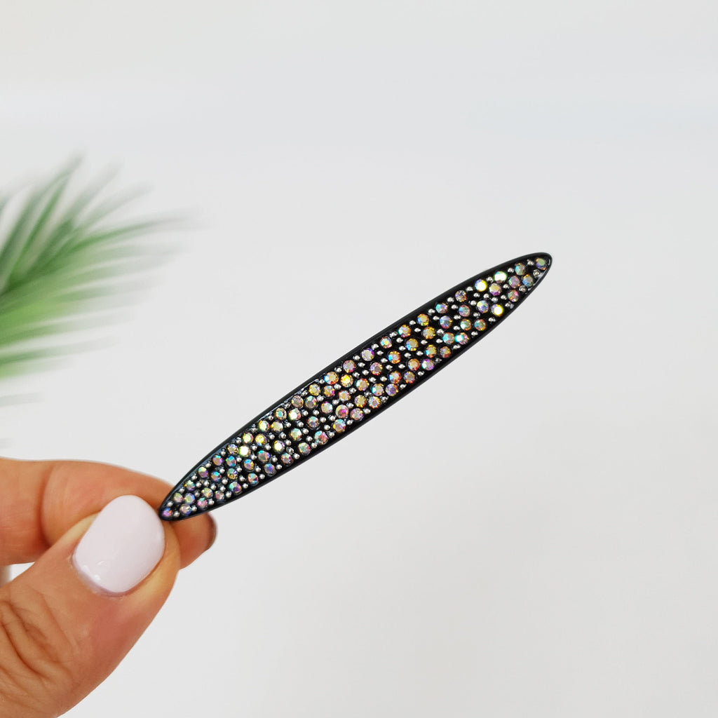 Tortoise Shell Black Oval Long Bobby Pin with Cubic (3.0 Inch) / Vintage French Hair Pin / Hair Accessory for Woman / Bow Barrette