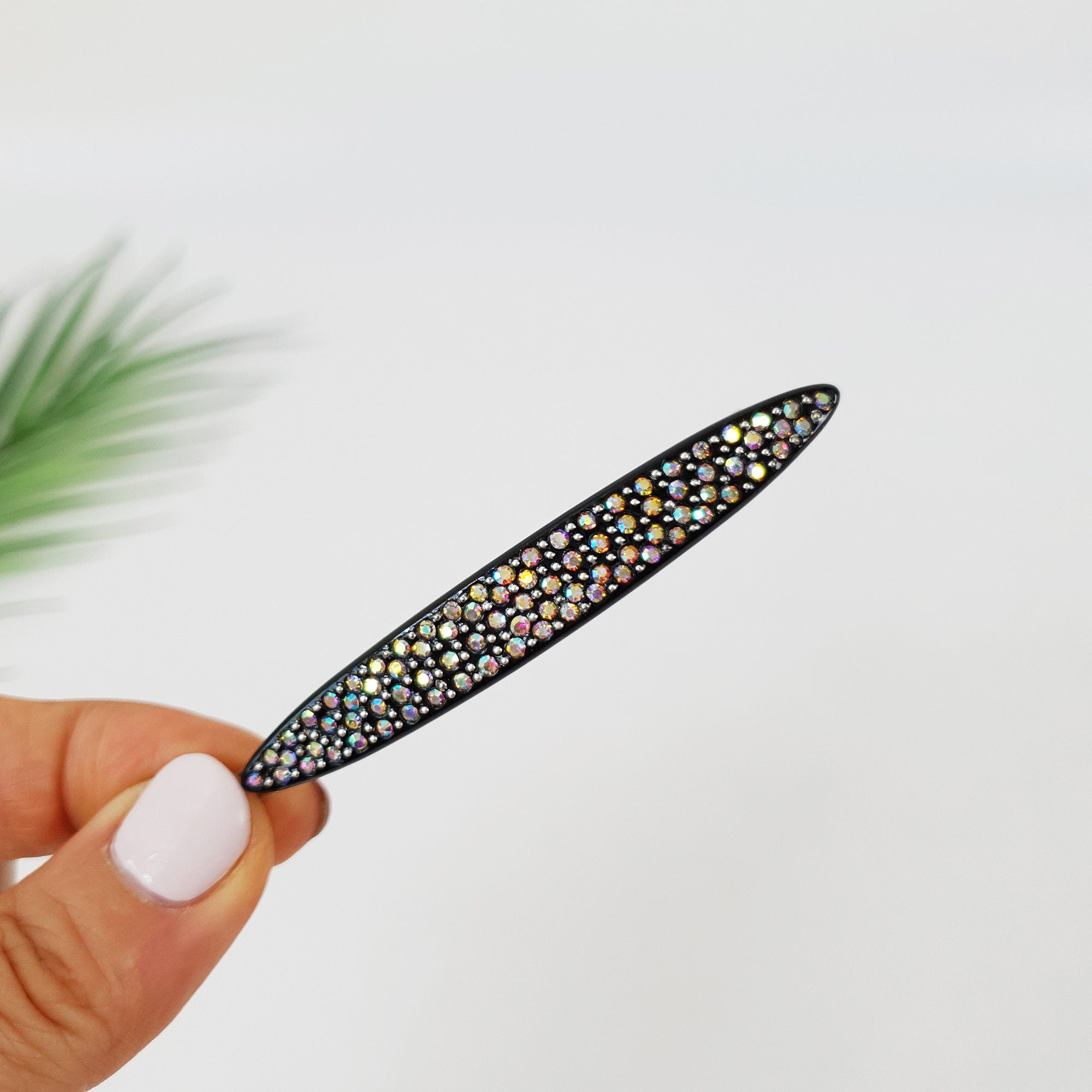 Tortoise Shell Black Oval Long Bobby Pin with Cubic (3.0 Inch) / Vintage French Hair Pin / Hair Accessory for Woman / Bow Barrette