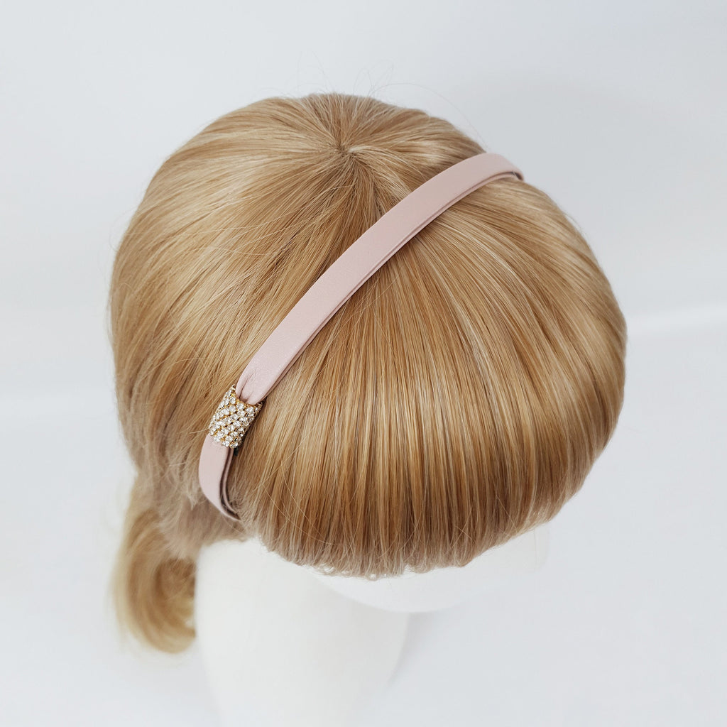 Faux Leather Thin Headband with Sparkling Cubic / Simple Line Point Head Piece / Hair Accessory for Woman / Leather Headband