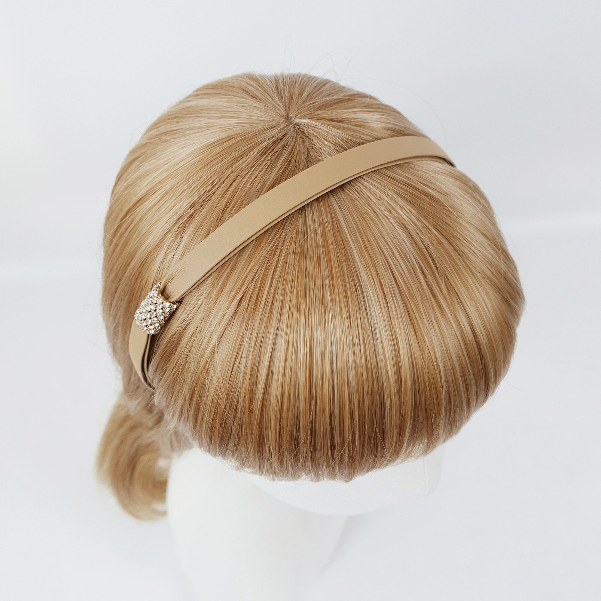 Faux Leather Thin Headband with Sparkling Cubic / Simple Line Point Head Piece / Hair Accessory for Woman / Leather Headband