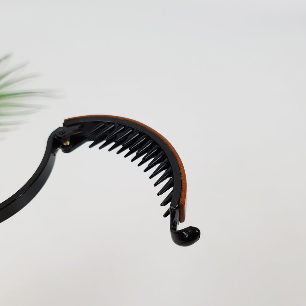 Real Leather Half Moon Claw Clip / Vintage Hair Comb Barrette / Clincher Comb Hair Accessory / Banana Clip