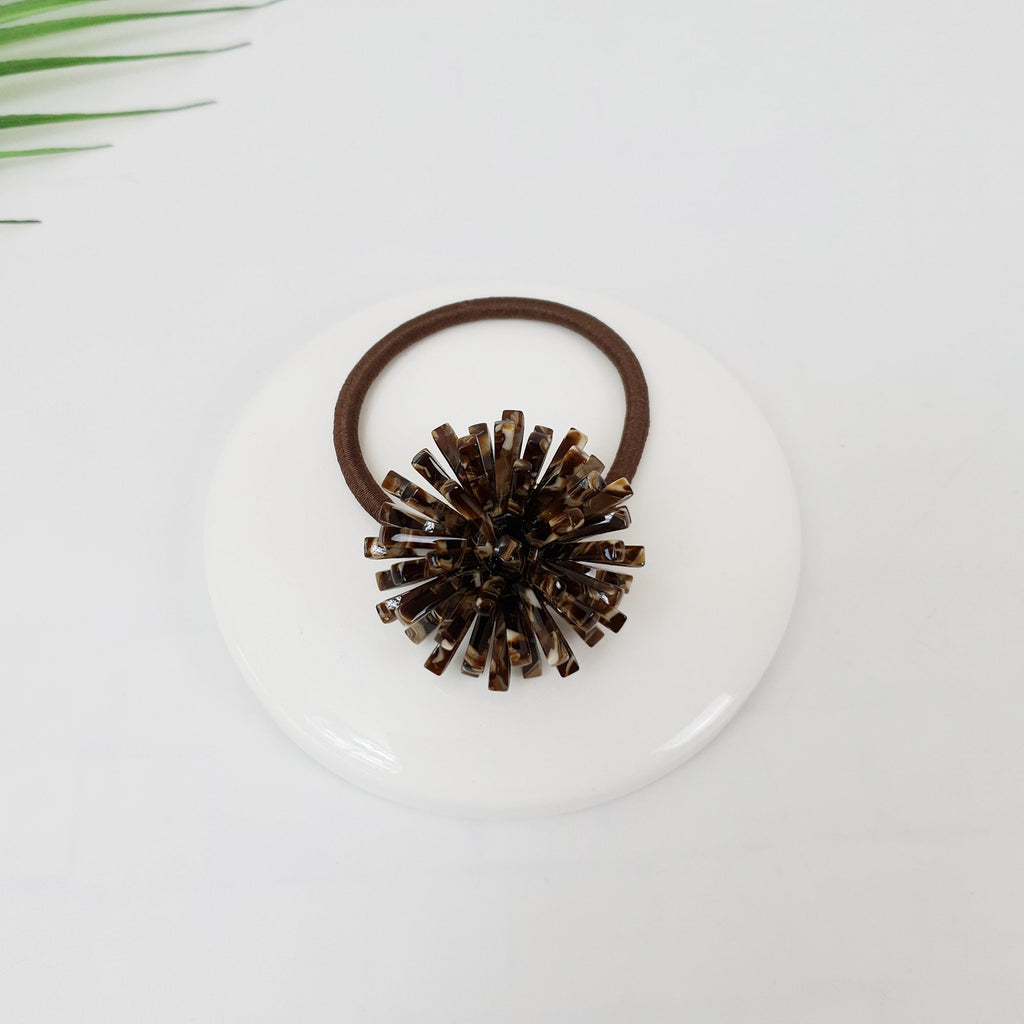Tortoise Shell Dandelion Flower Hair Tie / Cute French Ponytail Holder / Hair Accessory for Woman / French Hair Tie / Hair Scrunchy