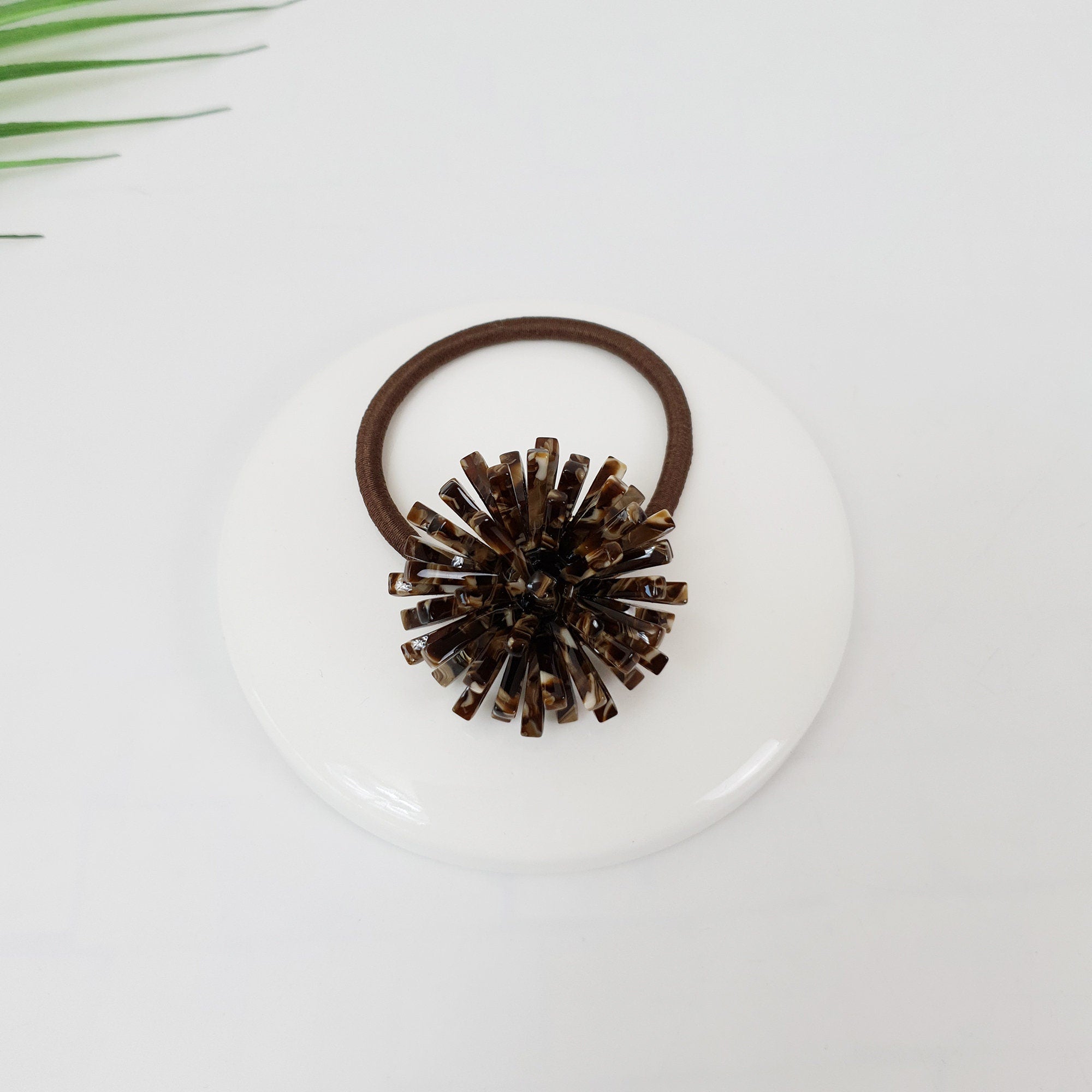 Tortoise Shell Dandelion Flower Hair Tie / Cute French Ponytail Holder / Hair Accessory for Woman / French Hair Tie / Hair Scrunchy