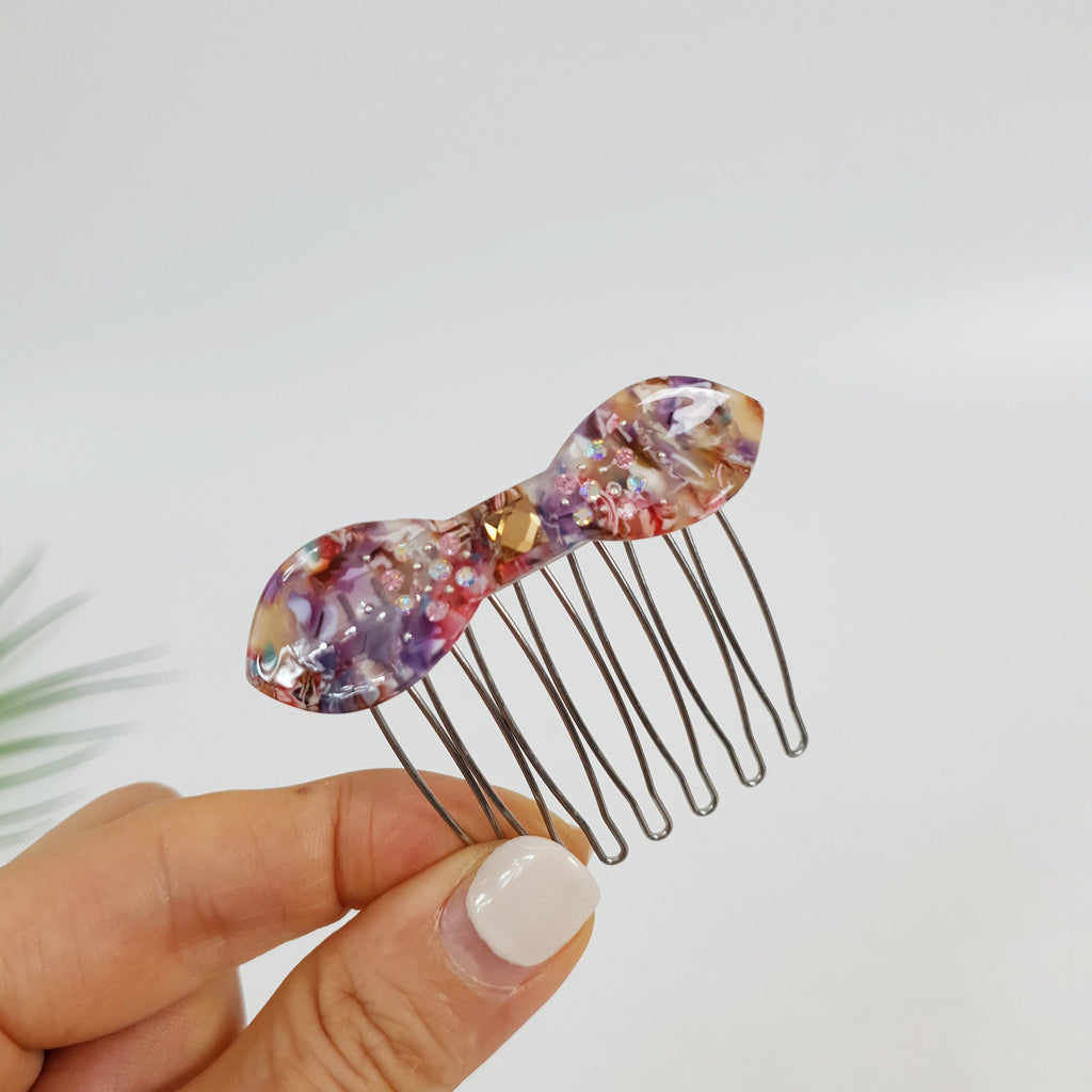 Tortoise Shell Mini Bow Hair Comb Pin / Cute French Hair Pin / Hair Fork for Thick Hair