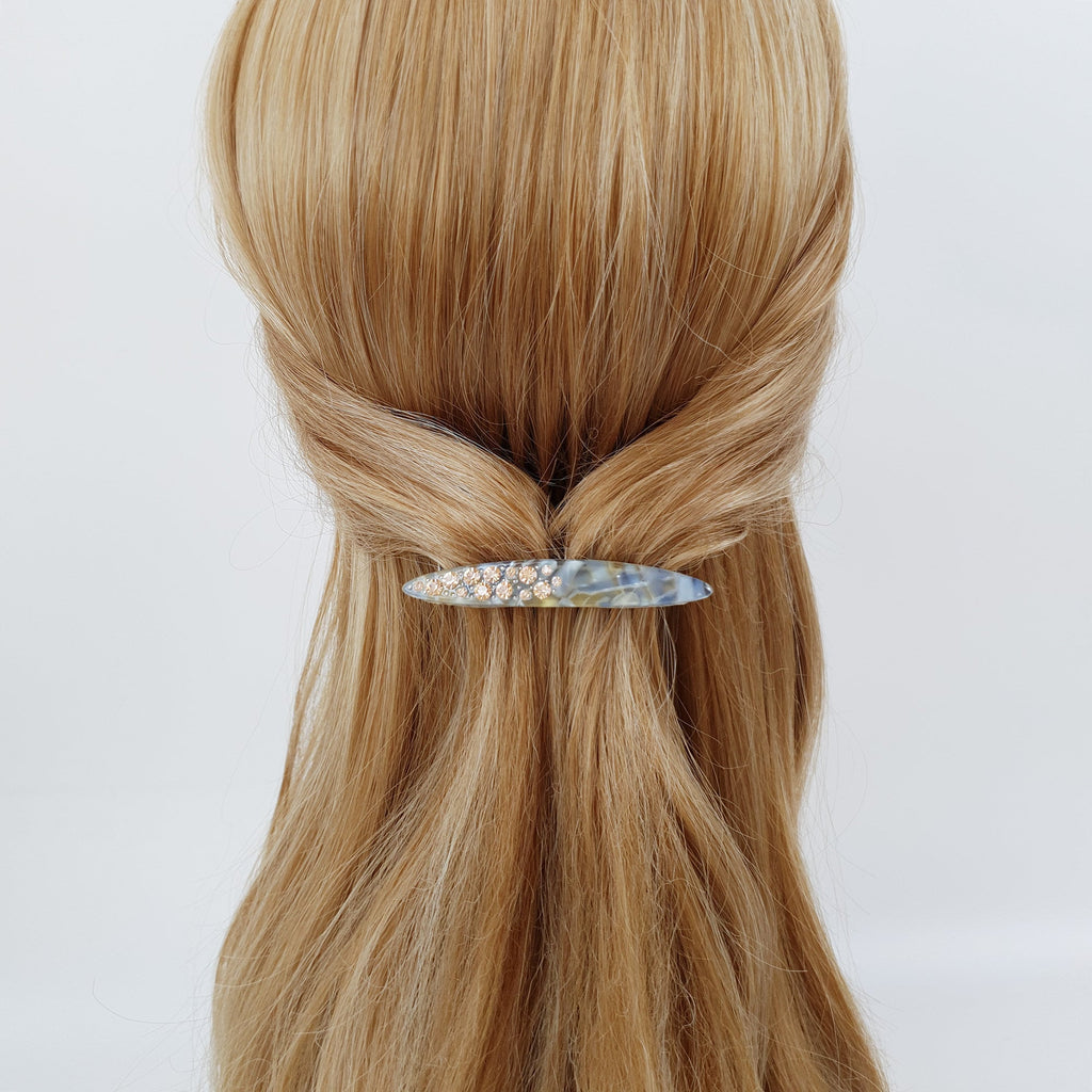 Tortoise Shell Long Oval Hair Comb Pin with Cubic / Vintage French Hair Pin / Hair Fork for Woman