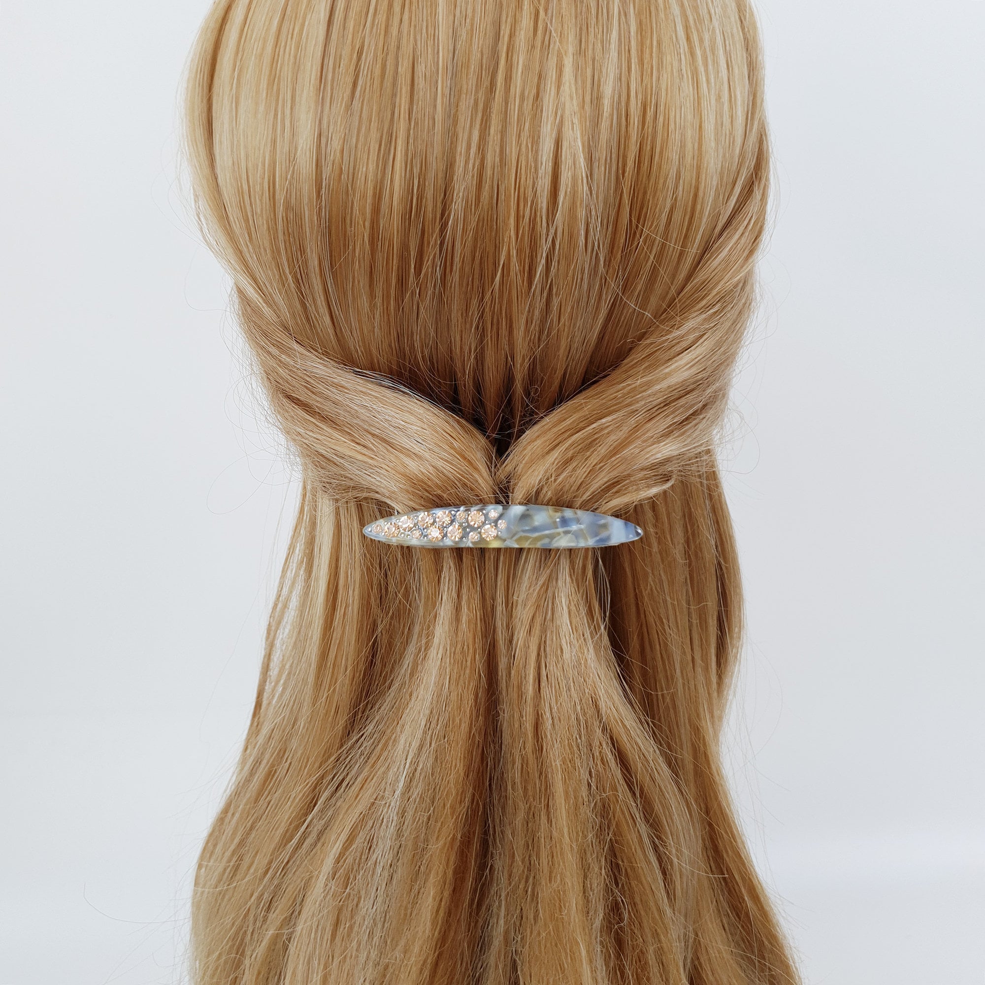 Tortoise Shell Long Oval Hair Comb Pin with Cubic / Vintage French Hair Pin / Hair Fork for Woman