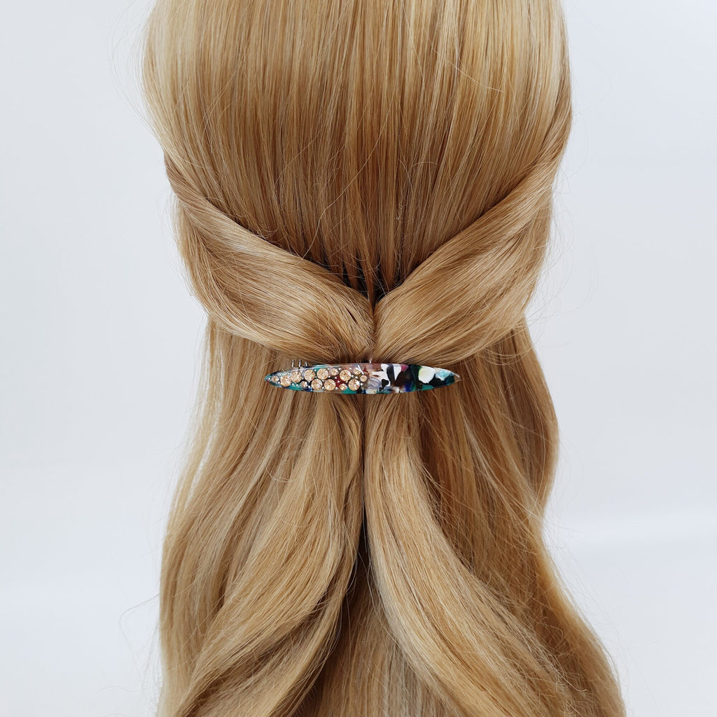 Tortoise Shell Long Oval Hair Comb Pin with Cubic / Vintage French Hair Pin / Hair Fork for Woman
