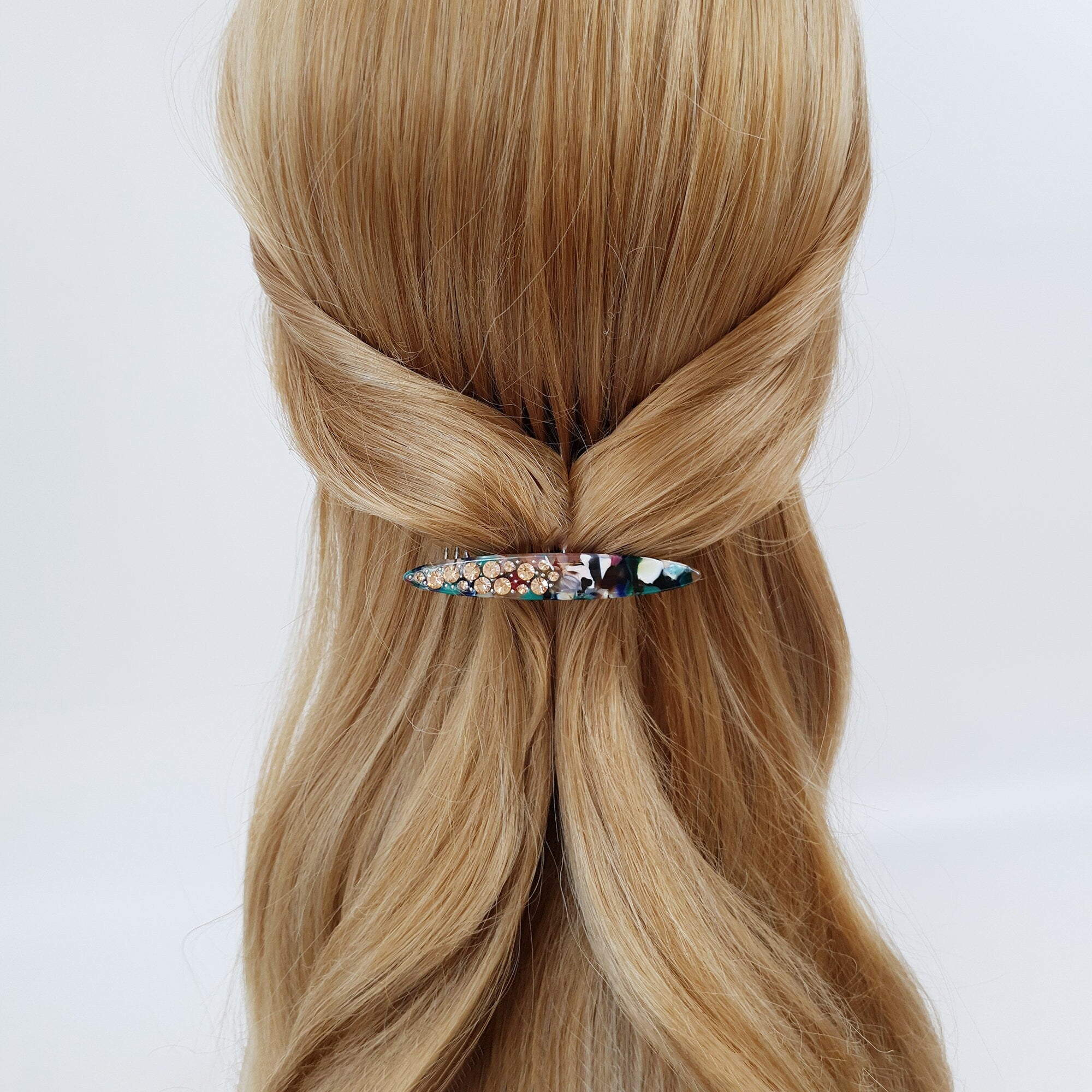 Tortoise Shell Long Oval Hair Comb Pin with Cubic / Vintage French Hair Pin / Hair Fork for Woman
