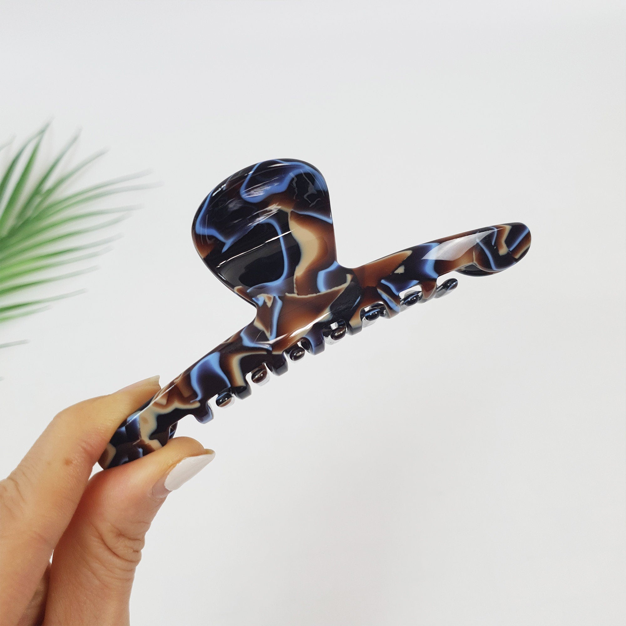 Black Aurora 5 Inch Big Size Hair Clip / Luxurious Cellulose French Hair Claw with Cubic Stone / Hair Barrette for Woman