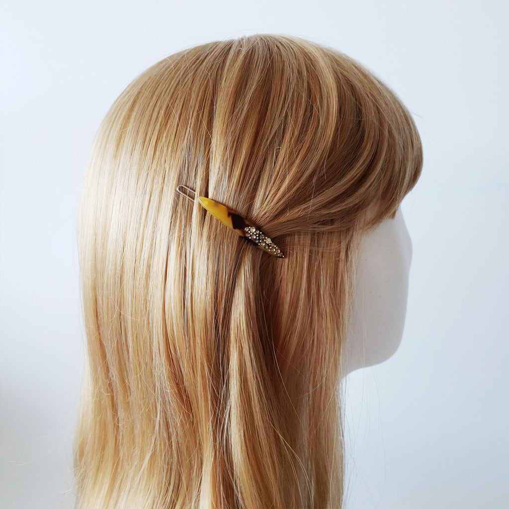 Tortoise Shell Cubic Slim Oval Bobby Pin / Luxurious French Hair Clip Claw / Hair Accessory for Woman / Bow Barrette for Thin Hair