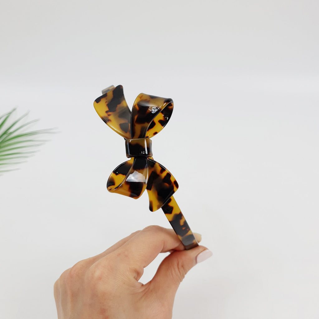 Leopard Double Ribbon Thin Headband / Elegant Tortoise Shell Headband / Hair Accessories for Woman