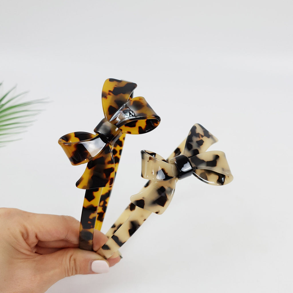 Leopard Double Ribbon Thin Headband / Elegant Tortoise Shell Headband / Hair Accessories for Woman