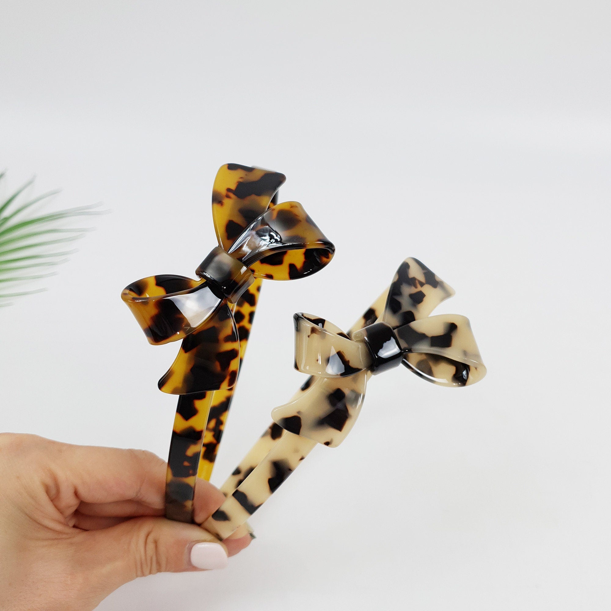 Leopard Double Ribbon Thin Headband / Elegant Tortoise Shell Headband / Hair Accessories for Woman