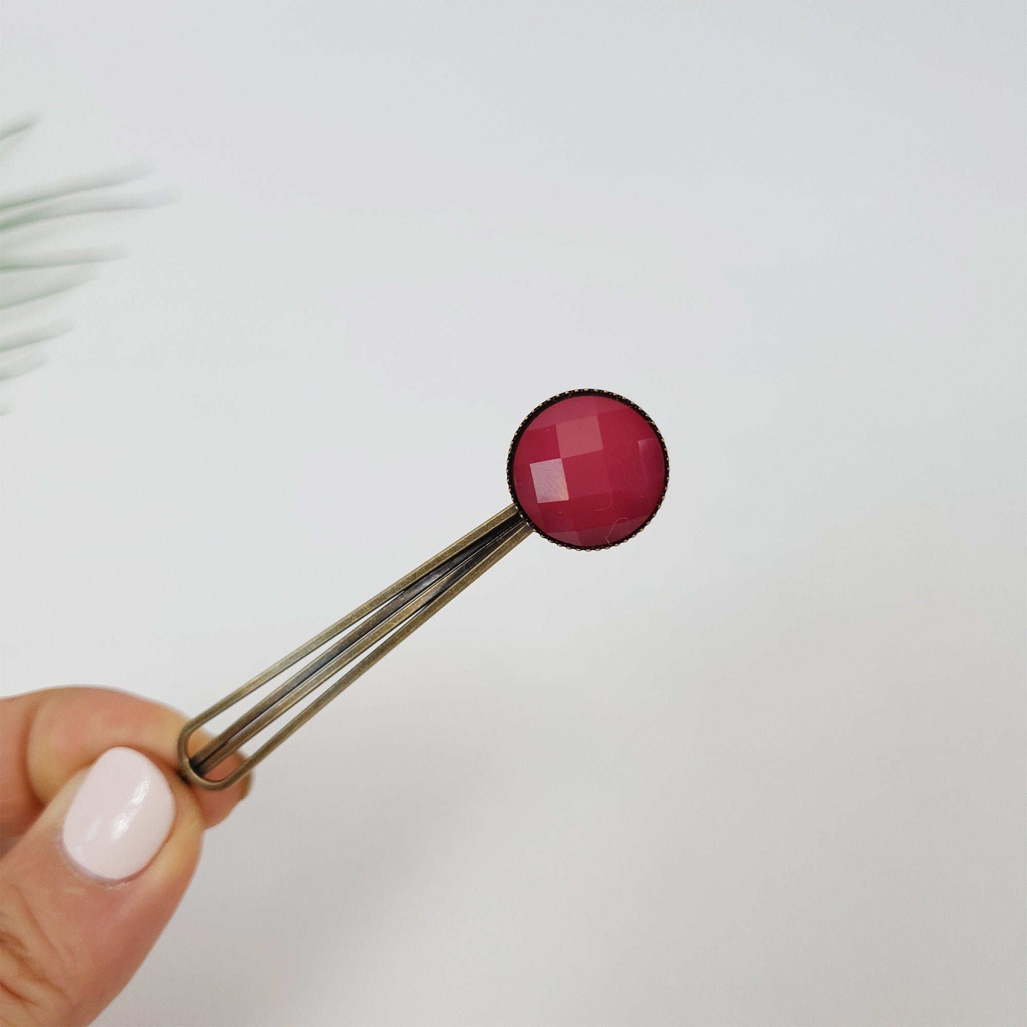 Circle Formica Small Hair Pin / Vintage Antique Three Line Hair Bobby Pin / Hair Accessory Pin for Woman / Snap Clip for Thin Hair