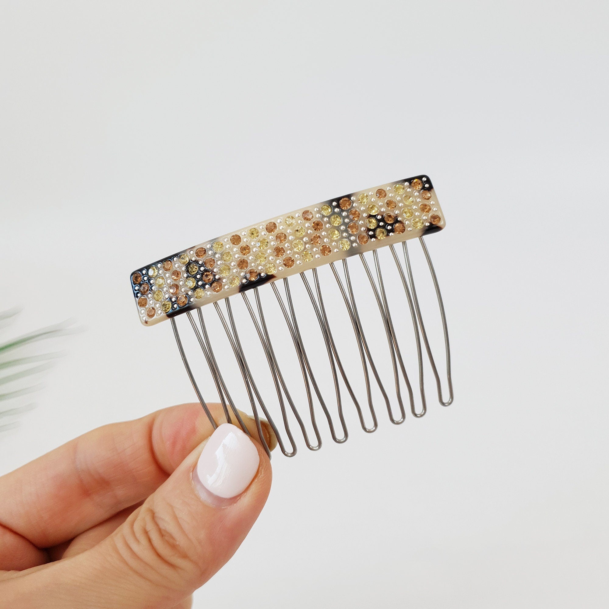 Long Square Hair Comb Pin with Cubic (2.6 Inch) / Luxurious French Hair Pin / Hair Fork for Woman