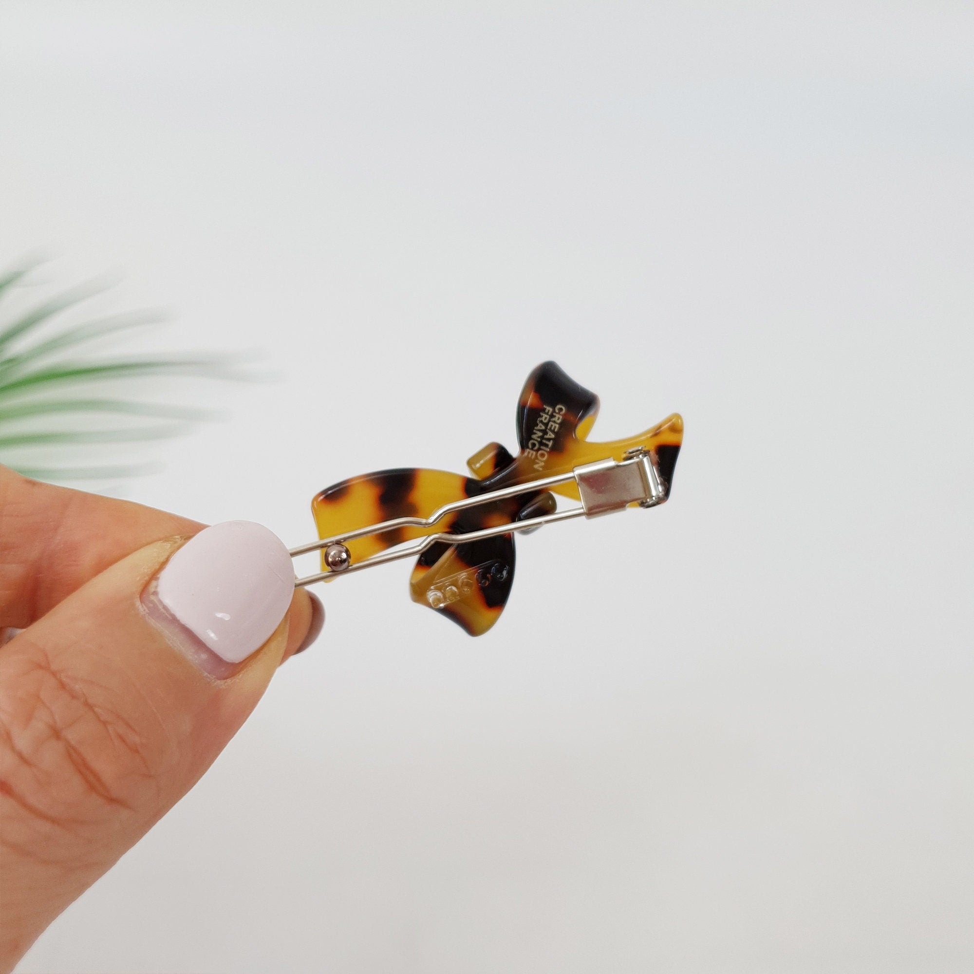 Tiny Double Ribbon Bobby Pin (1.8 Inch) / Tortoise Marble Leopard French Hair Pin Clip / Bow Barrette for Thin Hair