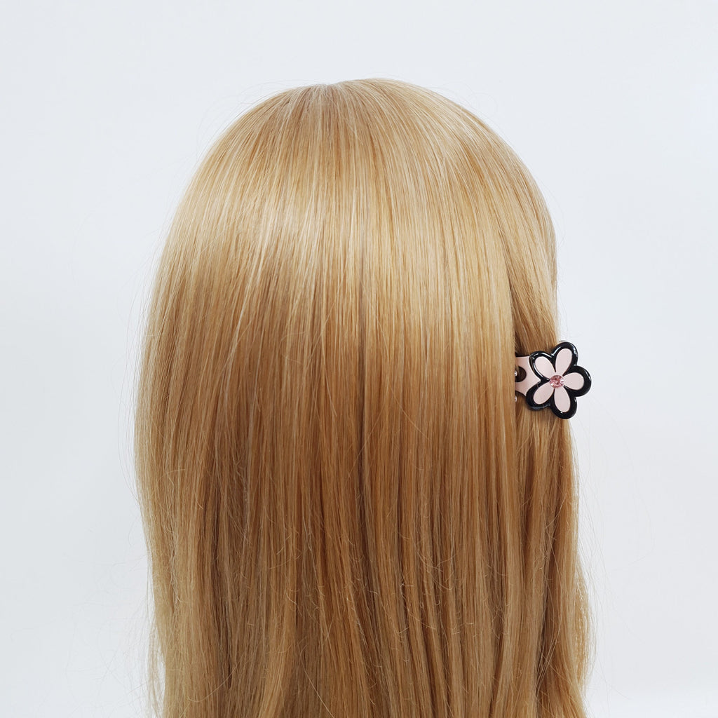 Cellulose acetate flower hair claw clip in pastel colors with crystal center. 1.2 inch mini forget-me-not jaw clip for bangs or toddler hair.