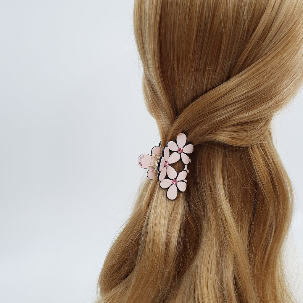 Triple Flower Hair Clips / Luxurious French Hair Pin with Cubic / Hair Accessory for Woman / Pastel Color Mini Claw Clip