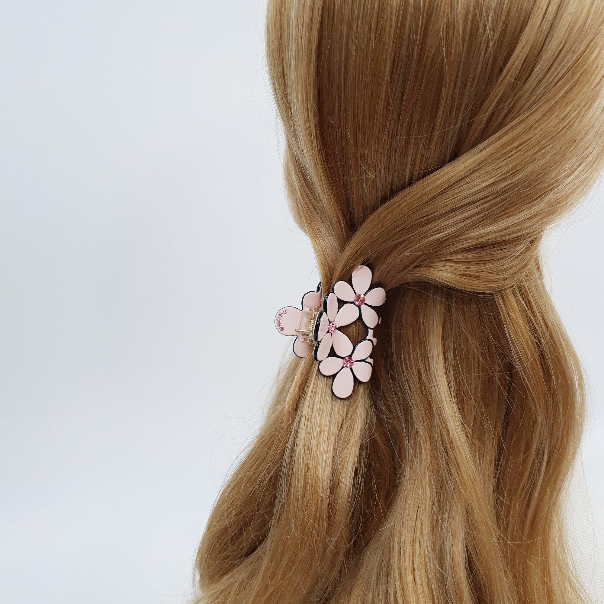 Triple Flower Hair Clips / Luxurious French Hair Pin with Cubic / Hair Accessory for Woman / Pastel Color Mini Claw Clip