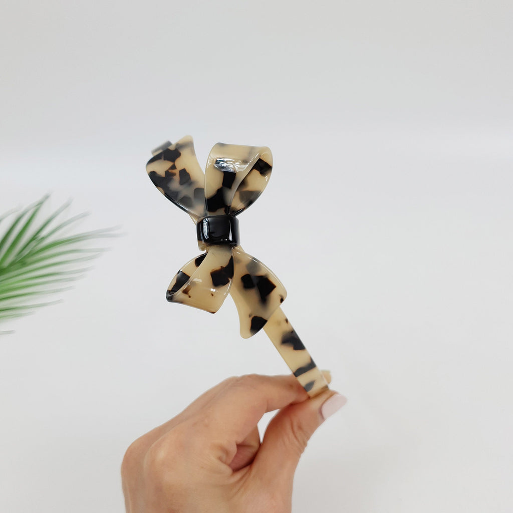 Leopard Double Ribbon Thin Headband / Elegant Tortoise Shell Headband / Hair Accessories for Woman