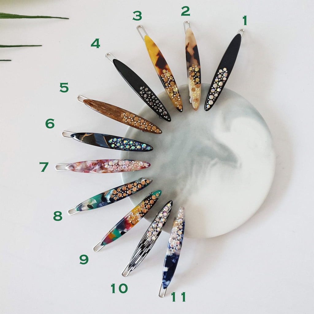 Tortoise Shell Cubic Slim Oval Bobby Pin / Luxurious French Hair Clip Claw / Hair Accessory for Woman / Bow Barrette for Thin Hair