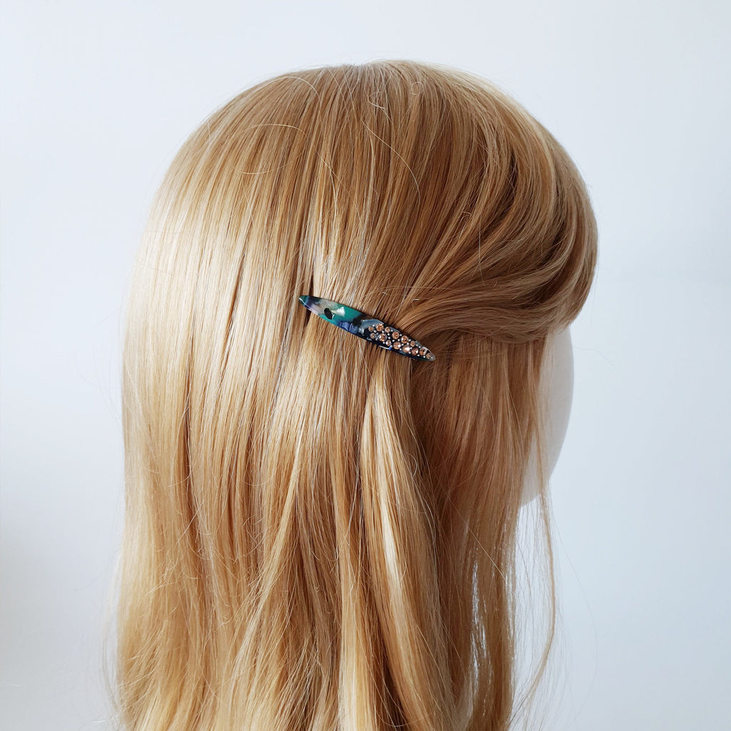 Tortoise Shell Cubic Slim Oval Bobby Pin / Luxurious French Hair Clip Claw / Hair Accessory for Woman / Bow Barrette for Thin Hair