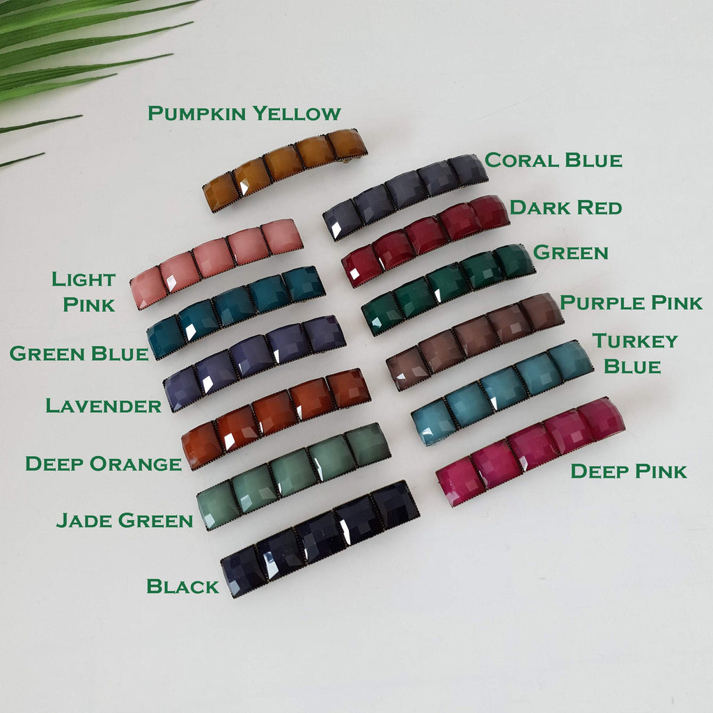 Square Formica Hair Barrette (2.4 Inch) / Diamond Cut Formica Stone Barrette / Vintage Antique Hair Accessory / Automatic Hair Pin