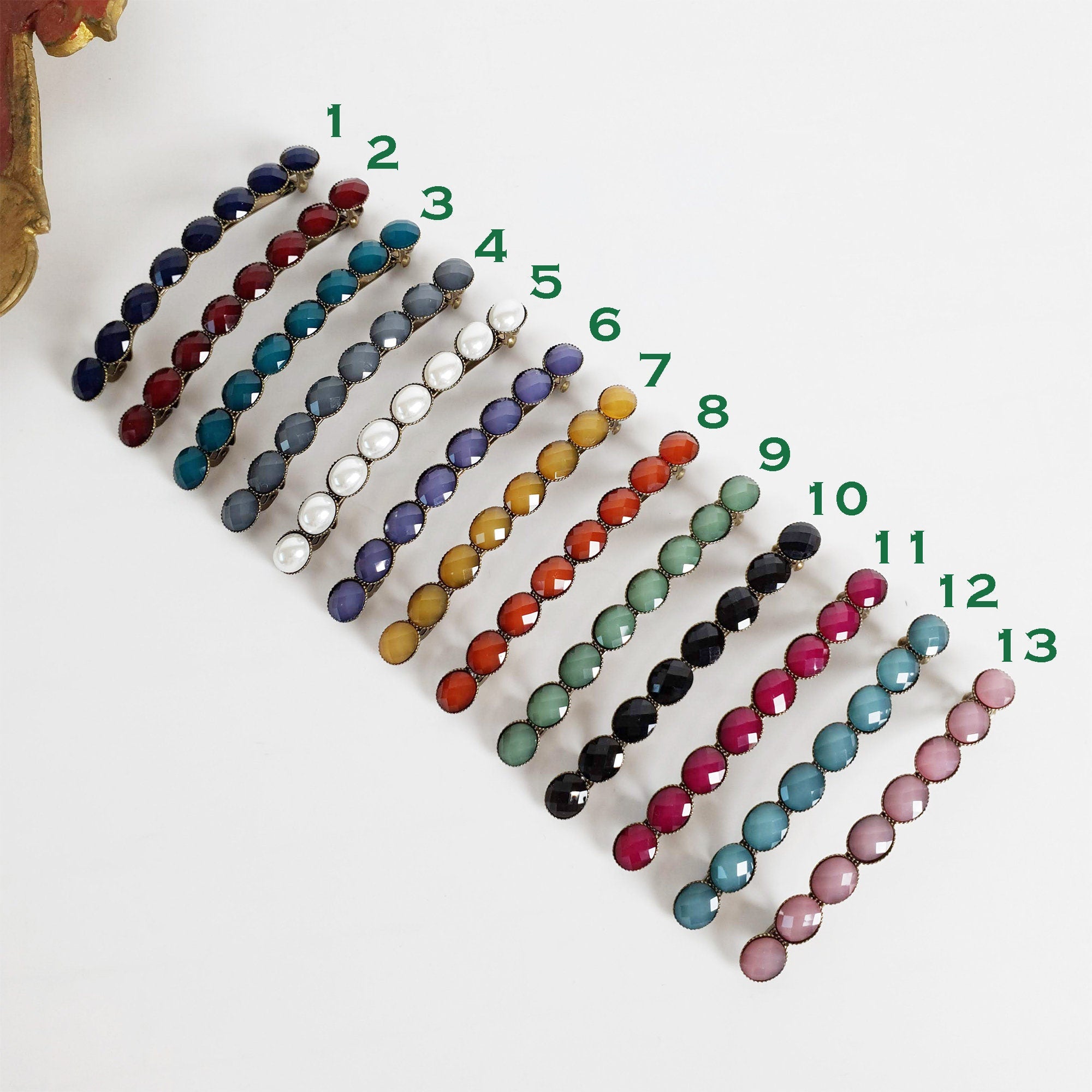 Oval Formica Hair Barrette (3.2 Inch) / Diamond Cut Formica Stone Decorated Barrette / Hair Accessory for Woman / Automatic Hair Pin