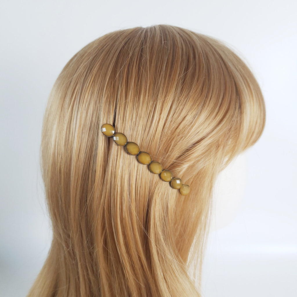 Oval Formica Hair Barrette (3.2 Inch) / Diamond Cut Formica Stone Decorated Barrette / Hair Accessory for Woman / Automatic Hair Pin