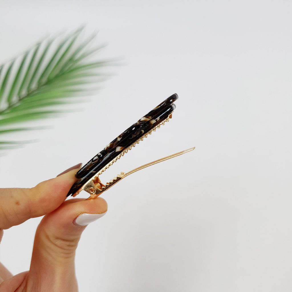 Leopard Cubic Triple Chain Hair Clip / Tortoise Marble French Hair Pin / Hair Accessory for Woman / Alligator Hair Clip