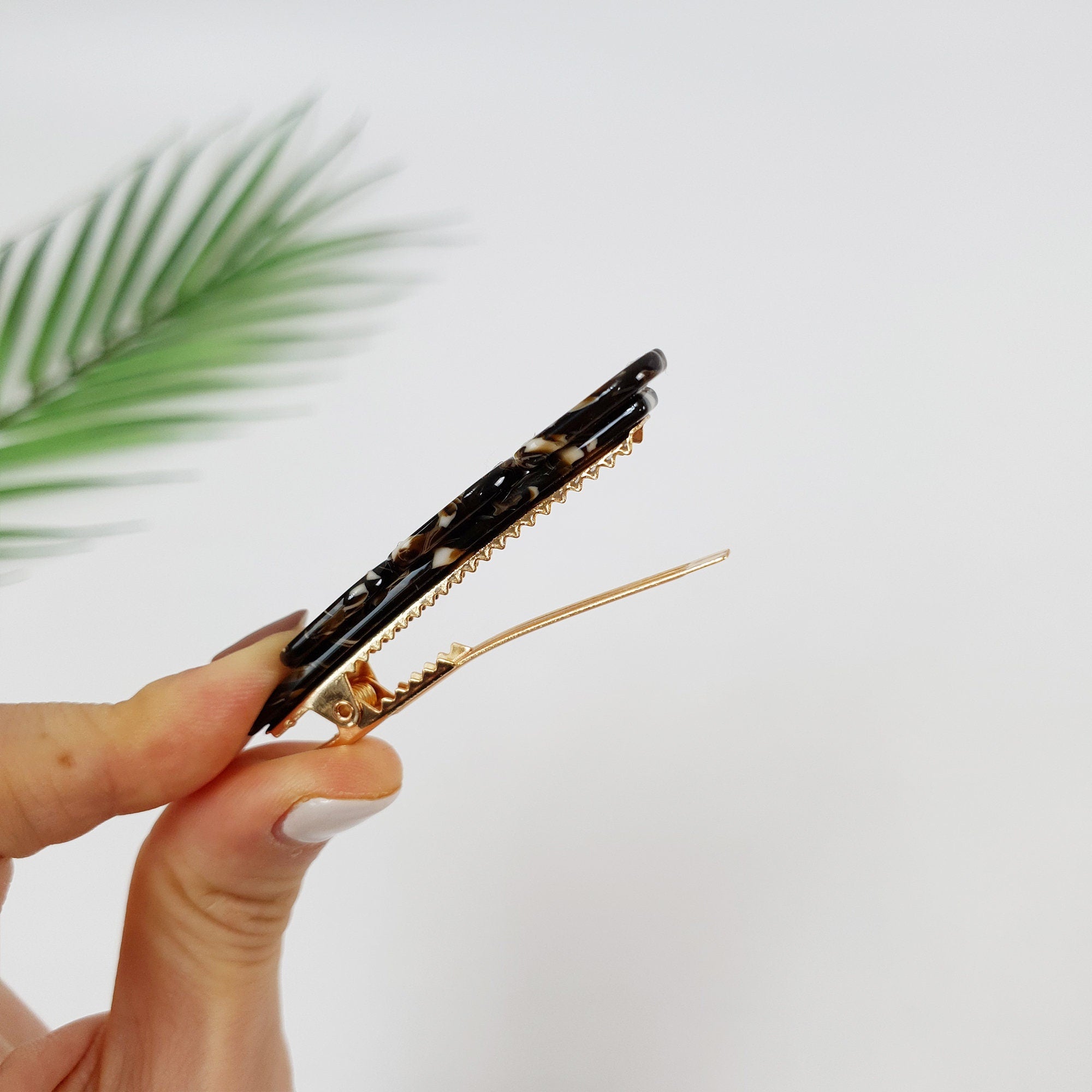 Leopard Cubic Triple Chain Hair Clip / Tortoise Marble French Hair Pin / Hair Accessory for Woman / Alligator Hair Clip
