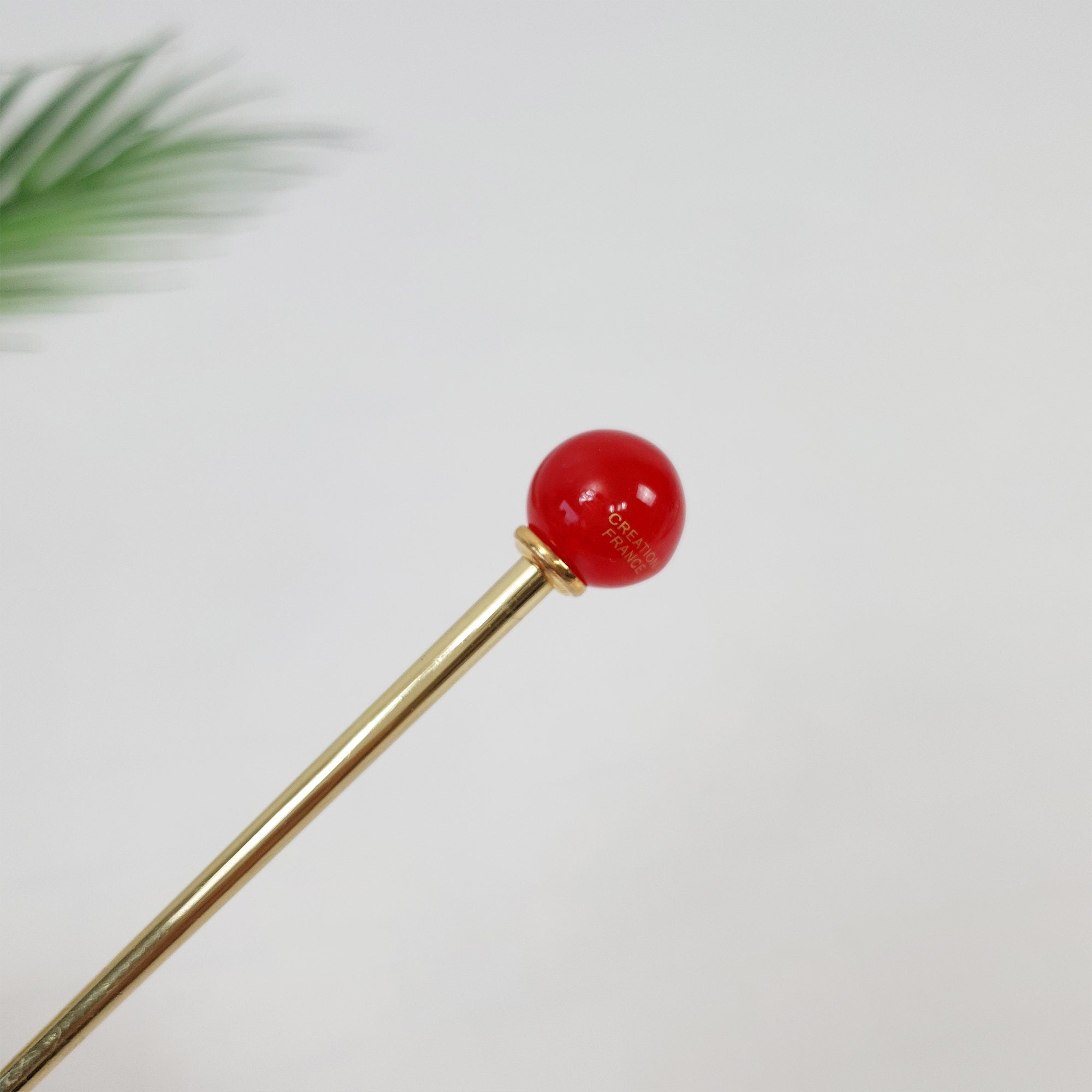 Marble Bright Bead Hair Stick (5.7 Inch) / Vintage Leopard French Hair Pin / Metal Hair Fork for Thick Hair