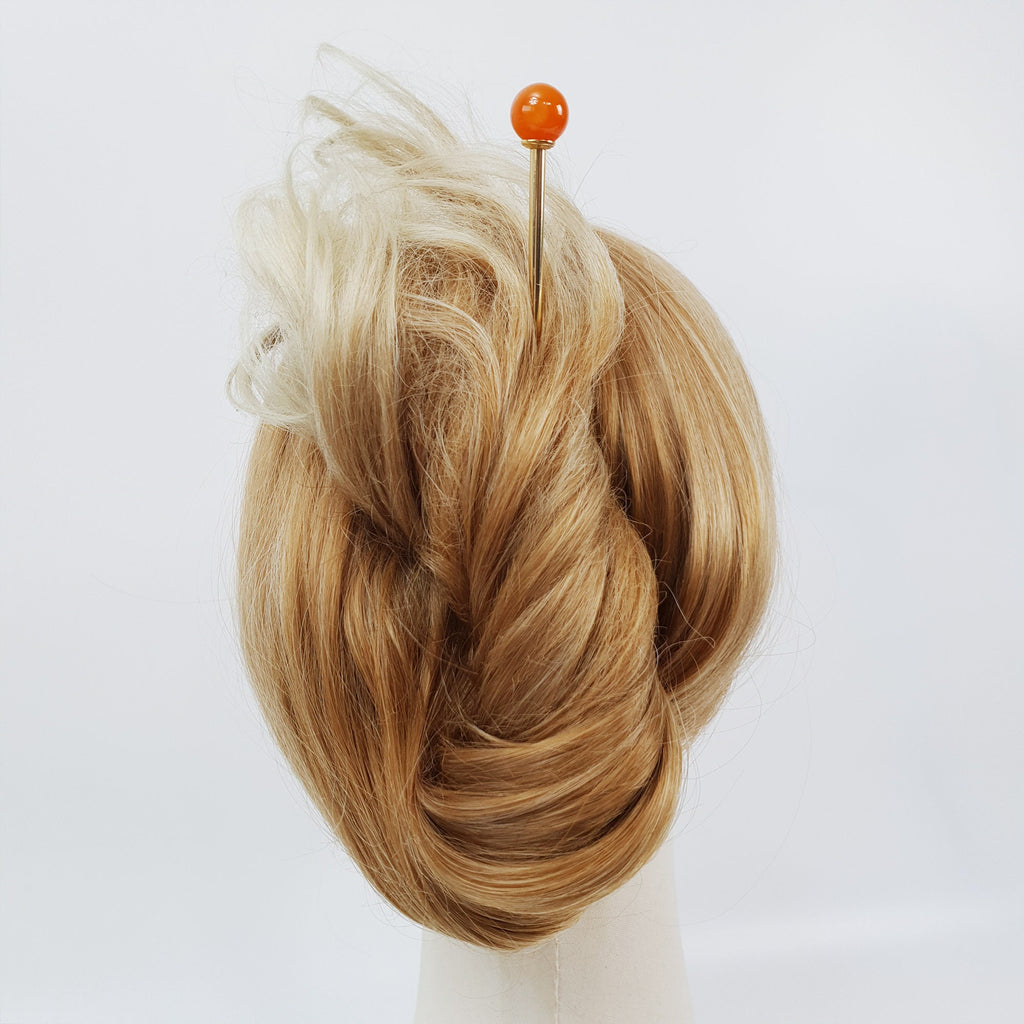 Marble Bright Bead Hair Stick (5.7 Inch) / Vintage Leopard French Hair Pin / Metal Hair Fork for Thick Hair