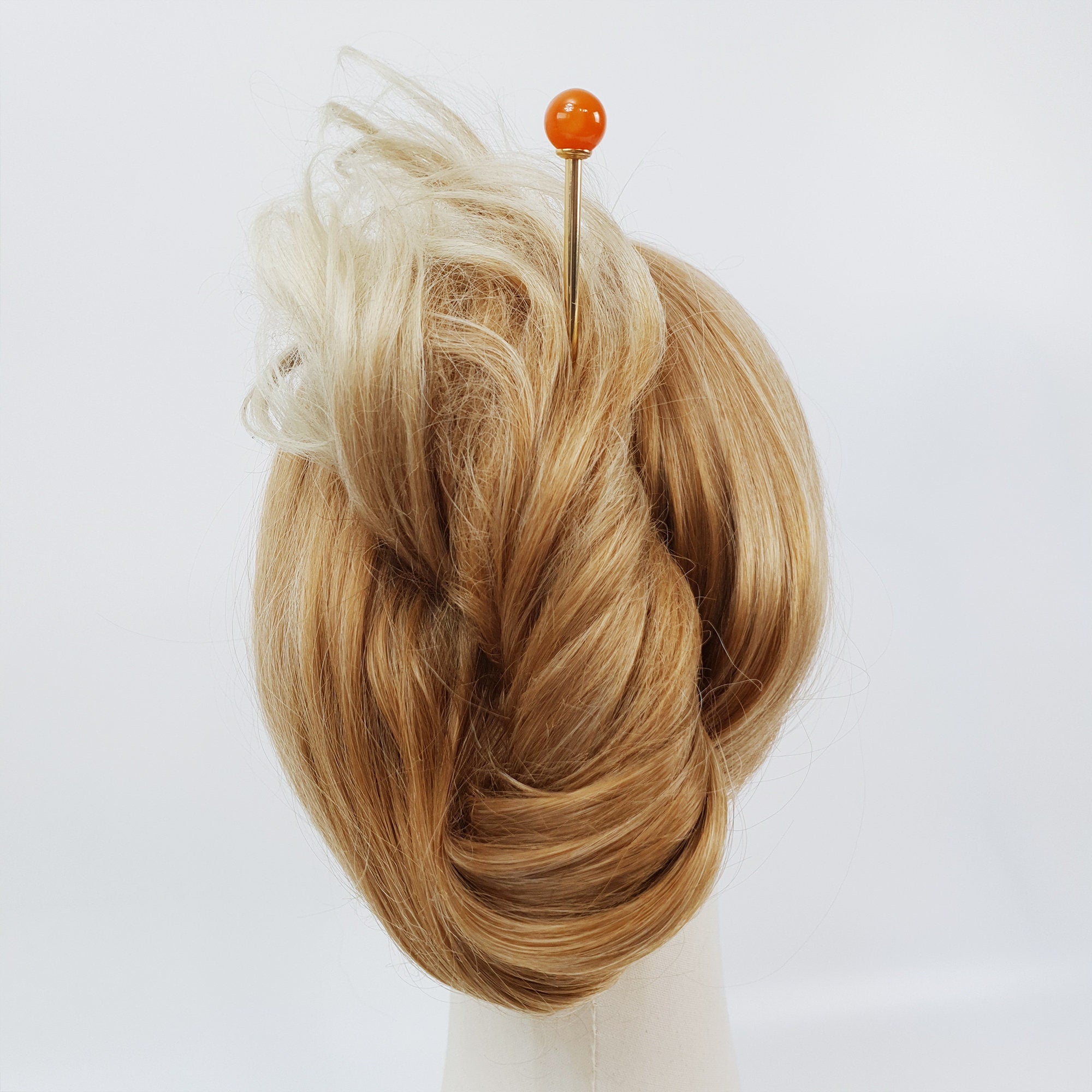 Marble Bright Bead Hair Stick (5.7 Inch) / Vintage Leopard French Hair Pin / Metal Hair Fork for Thick Hair