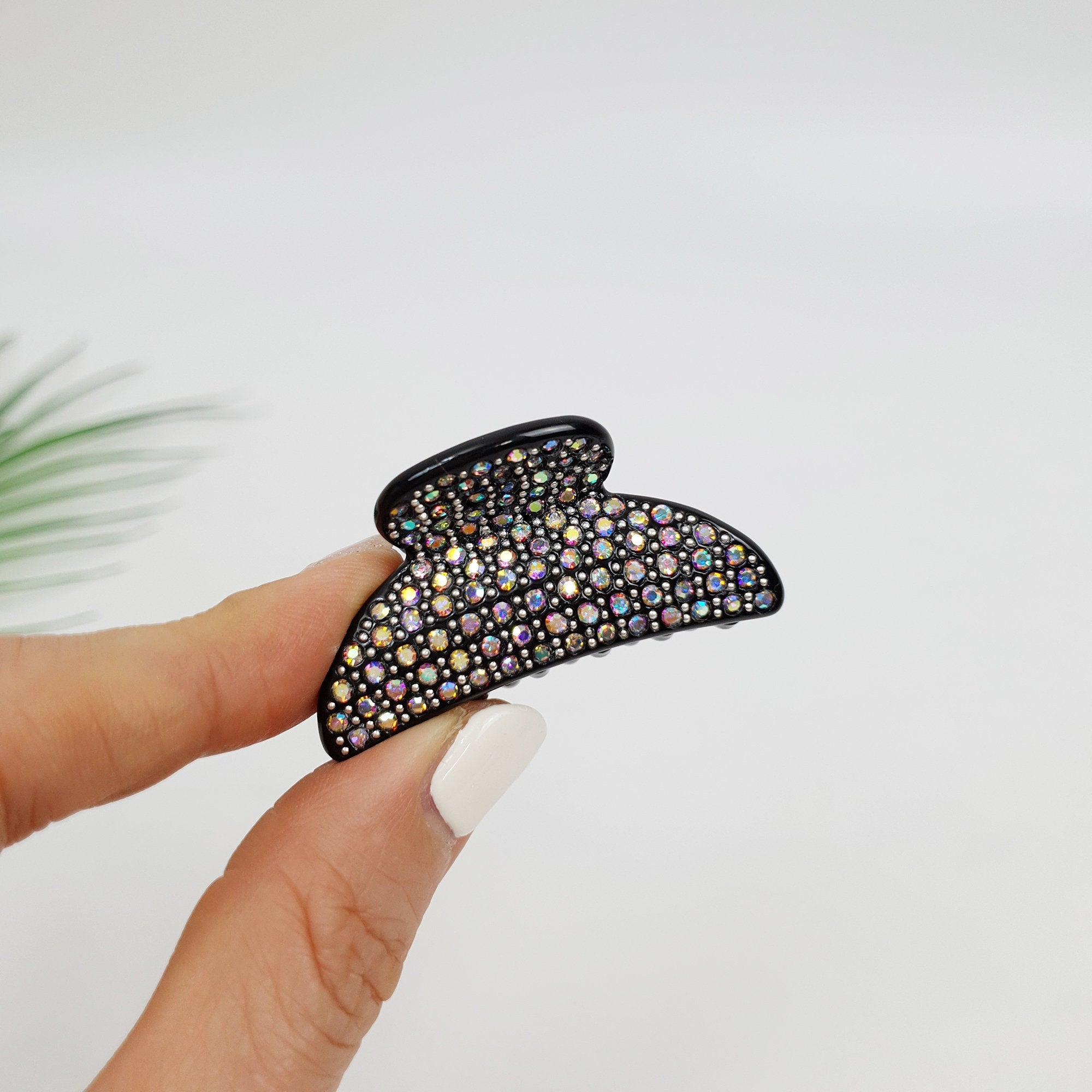 Luxurious Half Moon Hair Claw Clip with Cubic (1.8 Inch) / Tortoise Shell Small French Hair Pin / Bridal Hair Accessory for Woman