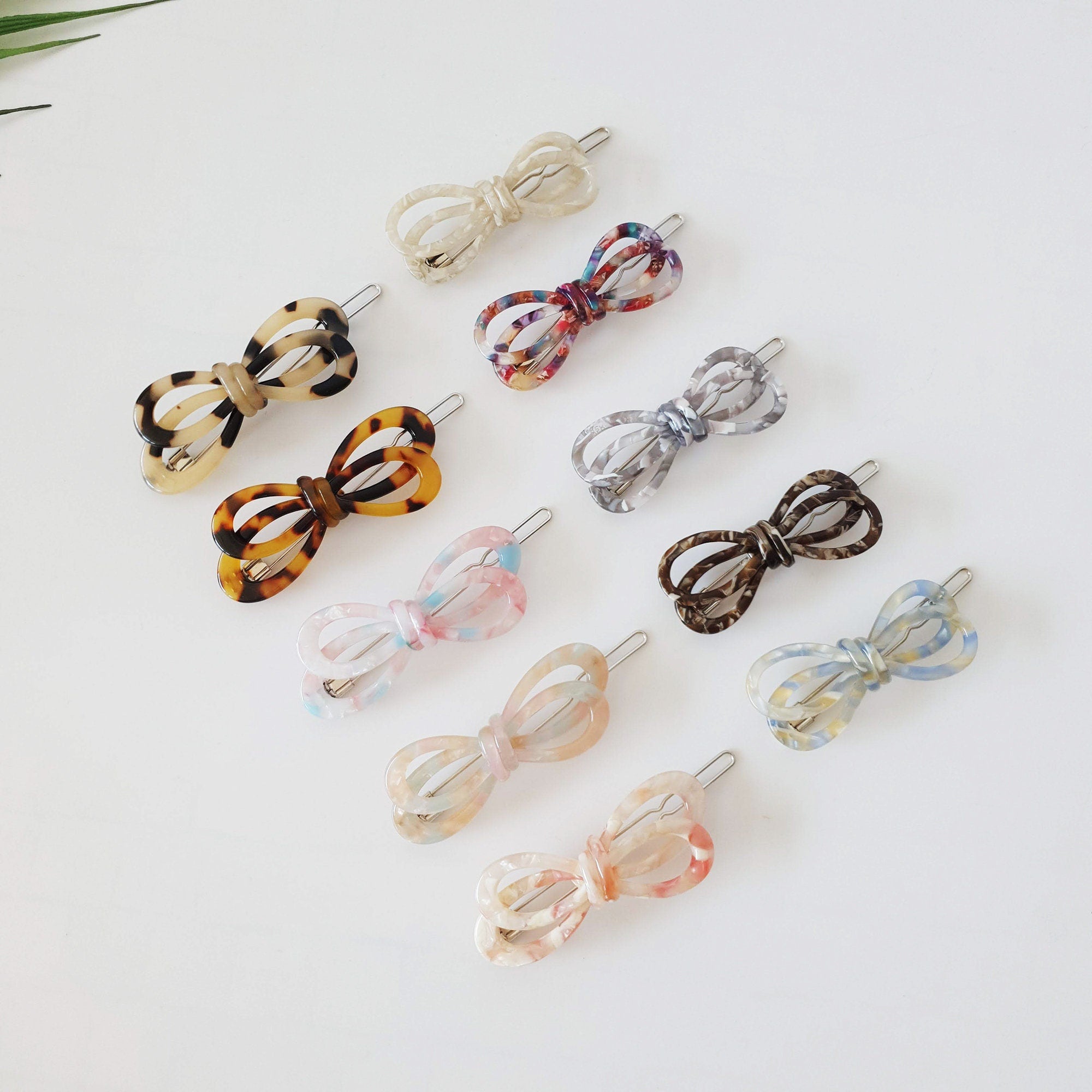 Tortoise Shell Ribbon Bobby Pin / Leopard French Hair Pin / Hair Accessory for Woman / Bow Barrette for Thin Hair