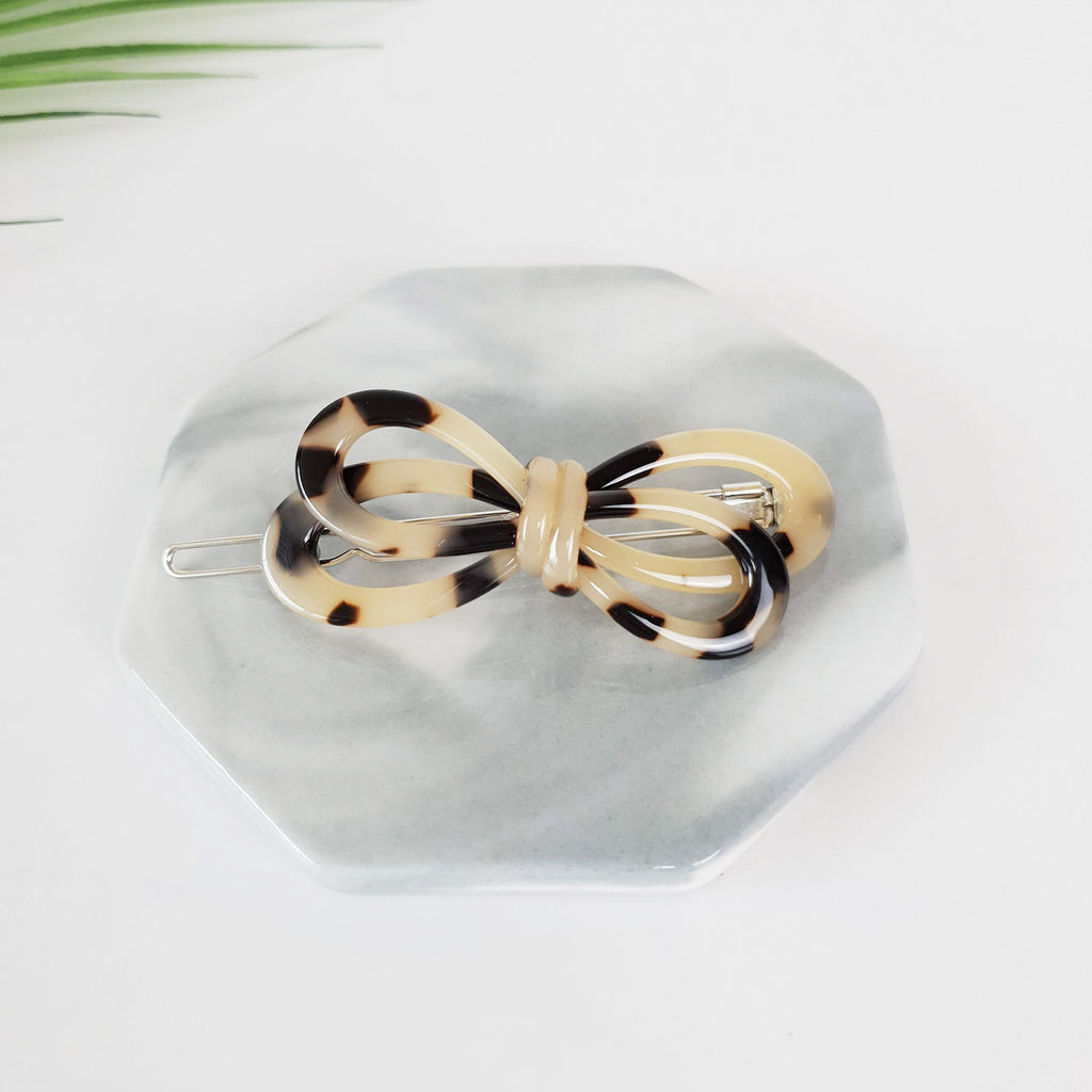 Tortoise Shell Ribbon Bobby Pin / Leopard French Hair Pin / Hair Accessory for Woman / Bow Barrette for Thin Hair