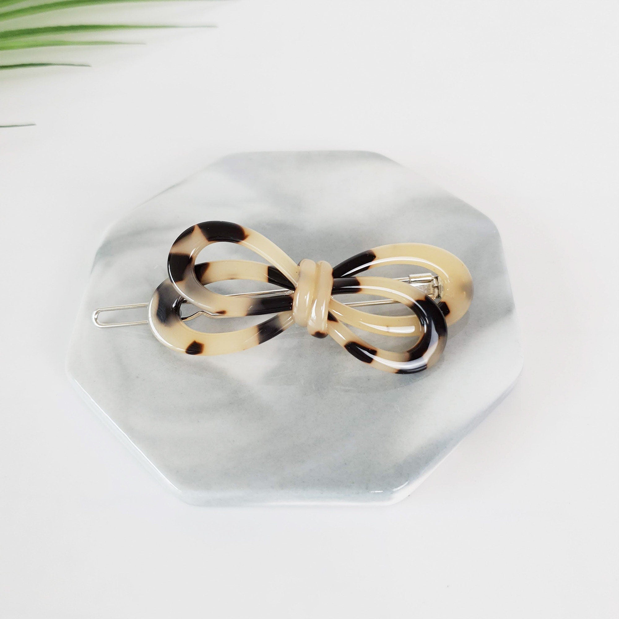 Tortoise Shell Ribbon Bobby Pin / Leopard French Hair Pin / Hair Accessory for Woman / Bow Barrette for Thin Hair