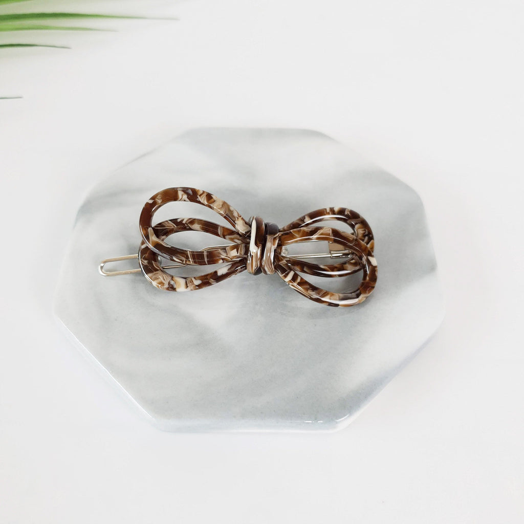 Tortoise Shell Ribbon Bobby Pin / Leopard French Hair Pin / Hair Accessory for Woman / Bow Barrette for Thin Hair
