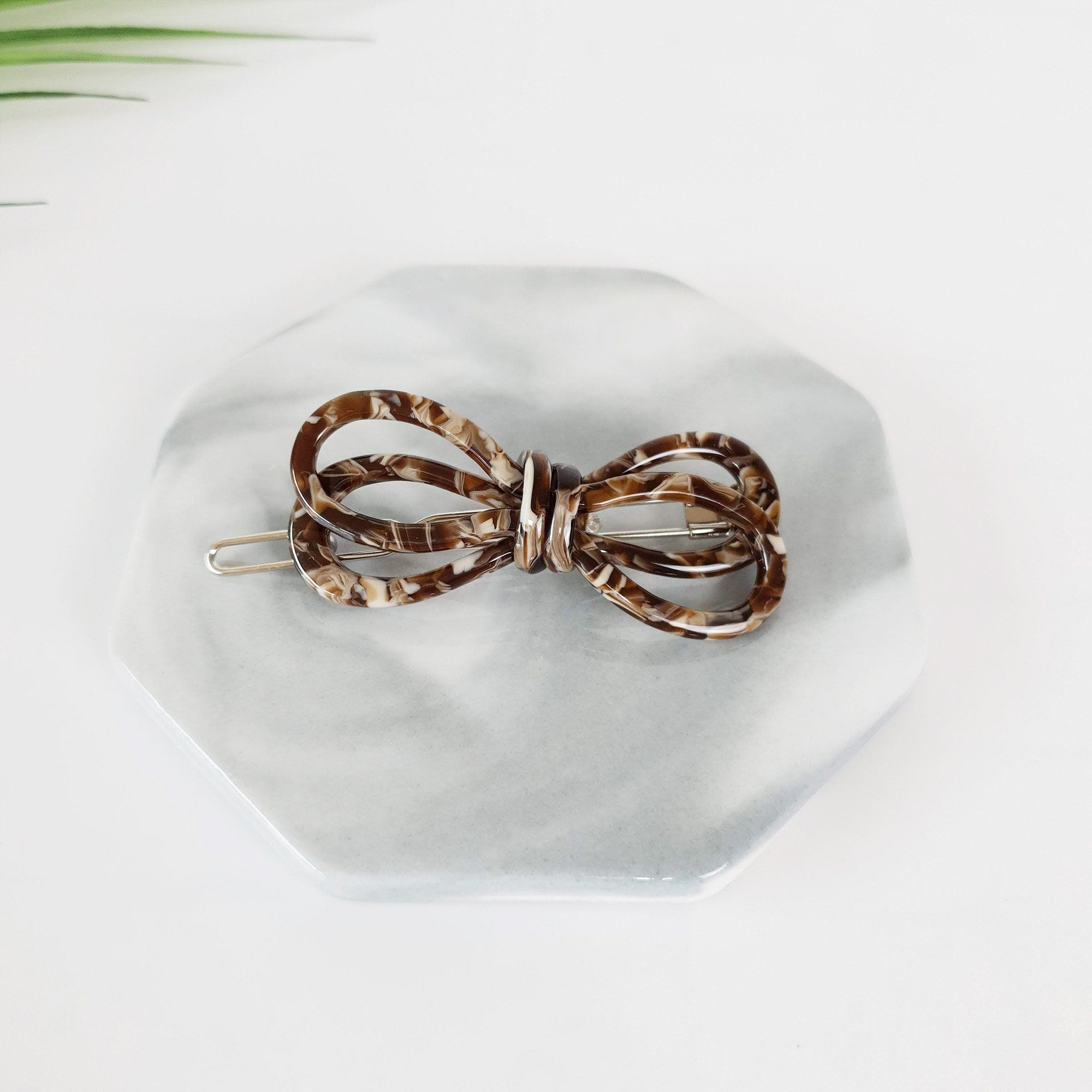 Tortoise Shell Ribbon Bobby Pin / Leopard French Hair Pin / Hair Accessory for Woman / Bow Barrette for Thin Hair