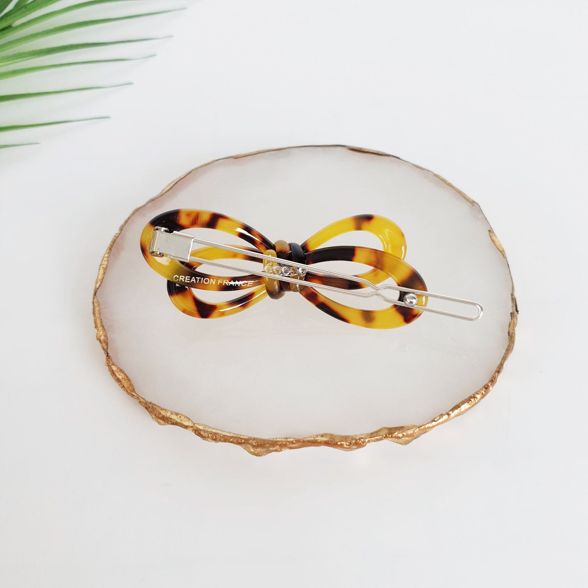 Tortoise Shell Ribbon Bobby Pin / Leopard French Hair Pin / Hair Accessory for Woman / Bow Barrette for Thin Hair