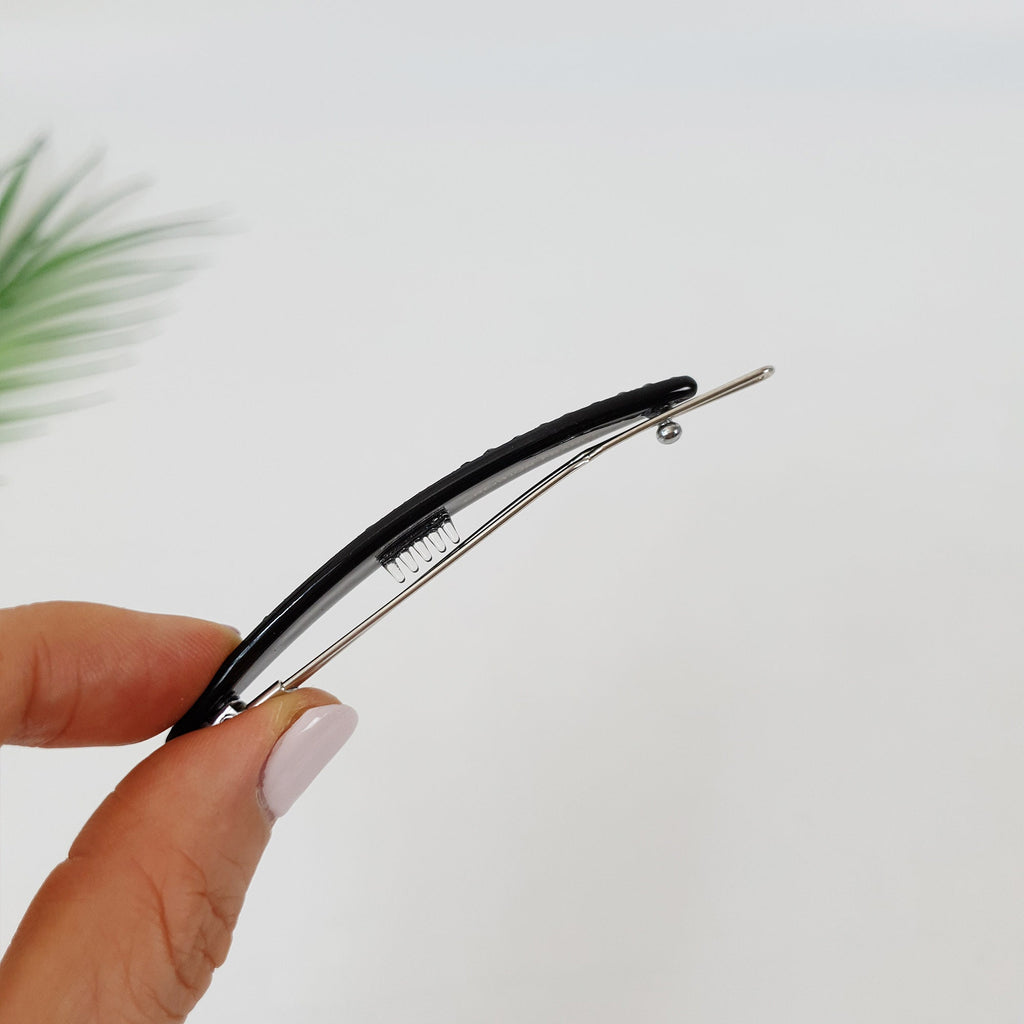 Tortoise Shell Black Oval Long Bobby Pin with Cubic (3.0 Inch) / Vintage French Hair Pin / Hair Accessory for Woman / Bow Barrette