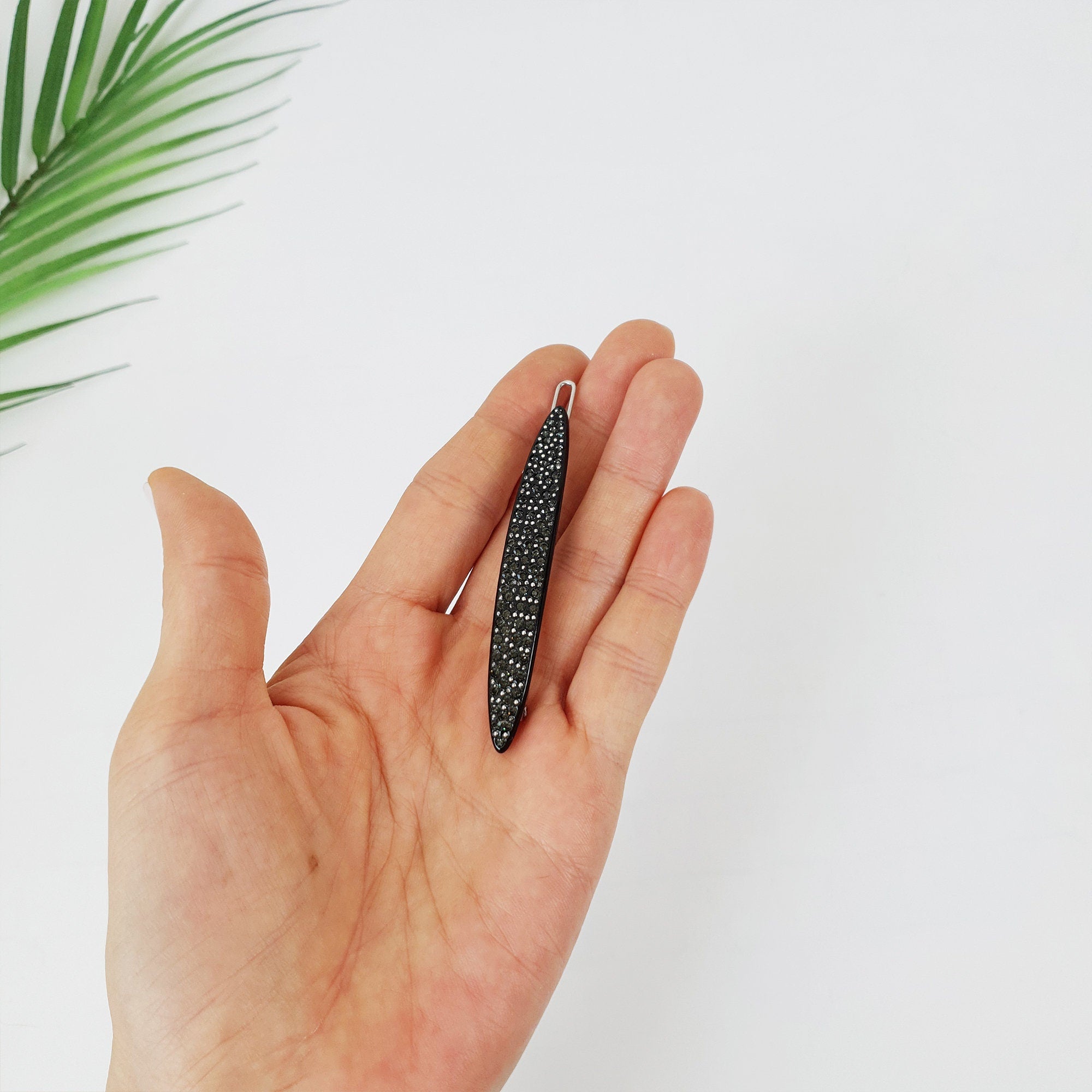 Tortoise Shell Black Oval Long Bobby Pin with Cubic (3.0 Inch) / Vintage French Hair Pin / Hair Accessory for Woman / Bow Barrette