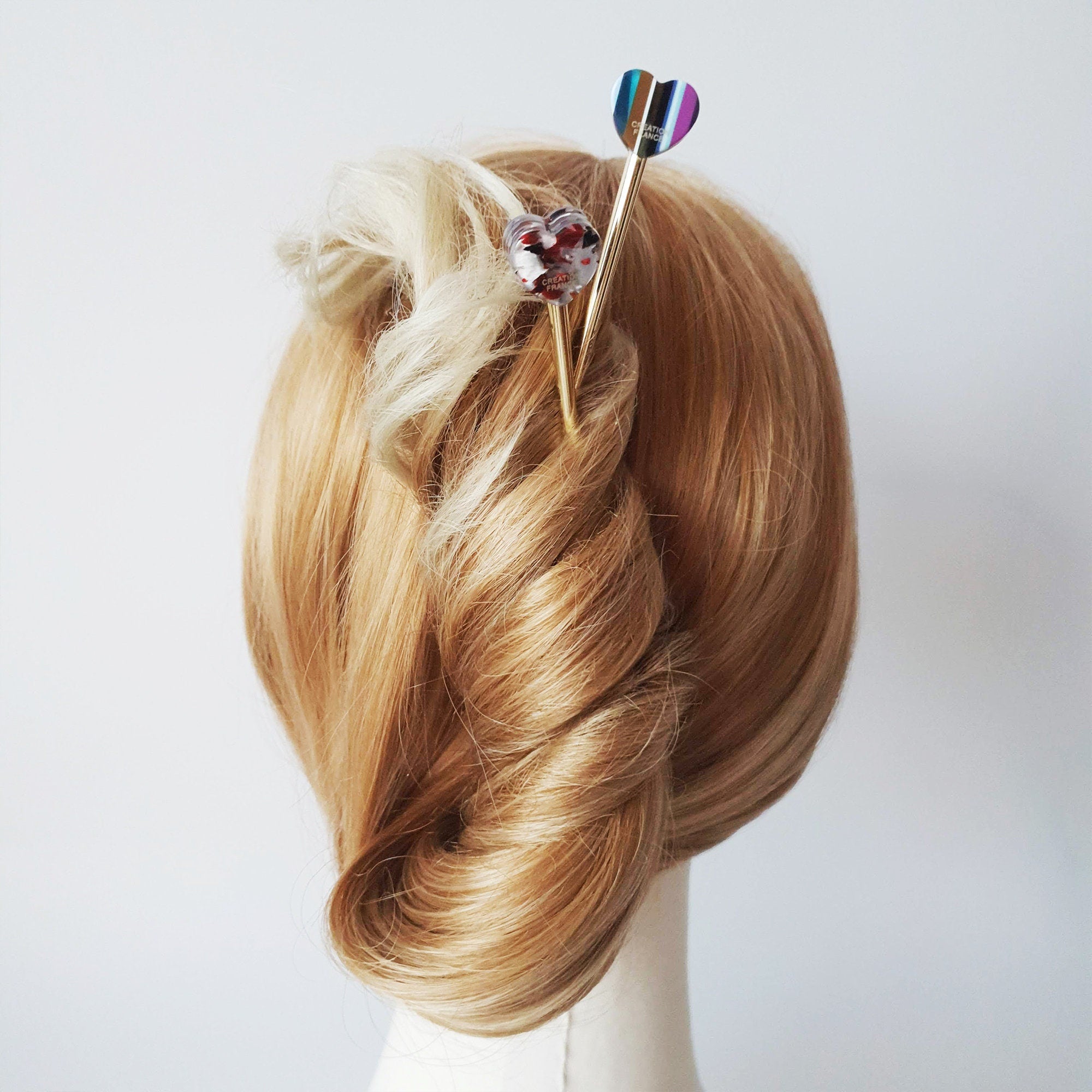 Lovely Heart Metal Hair Stick (5.7 Inch) / Tortoise Shell French Hair Pin / Metal Hair Fork for Thick Hair / Hair Pin Stick