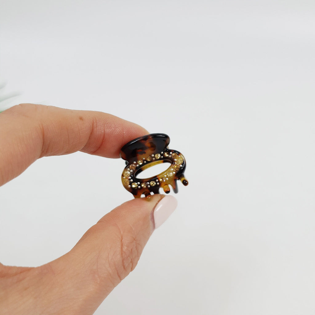 Cubic Round Mini Hair Clip (1.0 Inch) / Tortoise Shell French Hair Pin / French Barrette / Hair Accessory for Woman