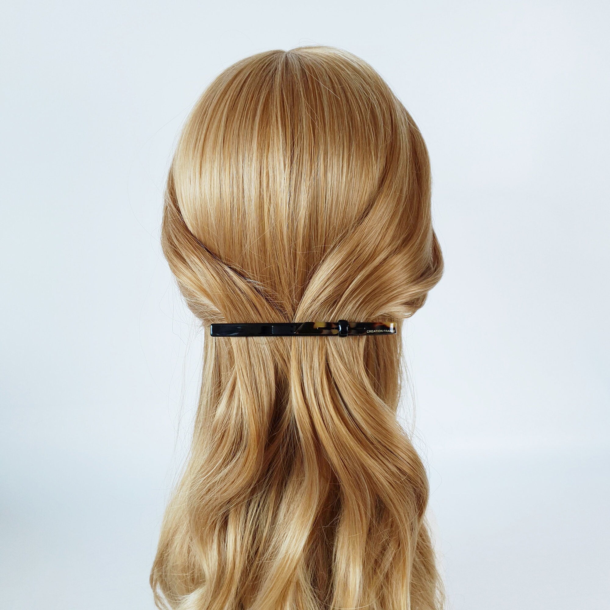 Long Ribbon Hair Barrette (4.3 Inch) / Tortoise Marble French Hair Pin / Hair Accessory for Woman / Automatic Hair Clip
