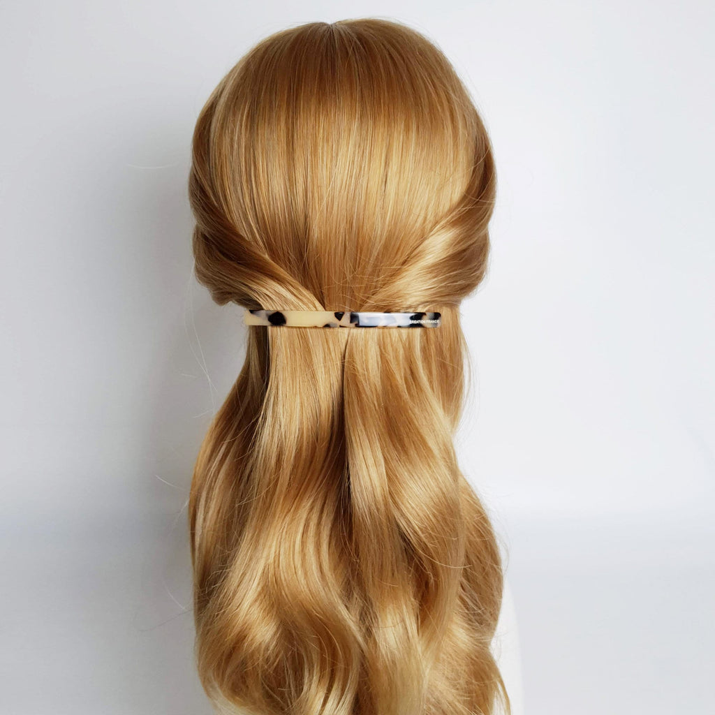 Cellulose Simple Slim Hair Barrette (4.1 Inch) / Tortoise Marble French Hair Pin / Hair Accessory for Woman / Automatic Hair Clip