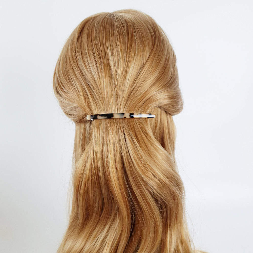 Slim Basic French Hair Barrette (3.3 Inch) / Tortoise Marble French Hair Pin / Hair Accessory for Woman / Automatic Hair Clip